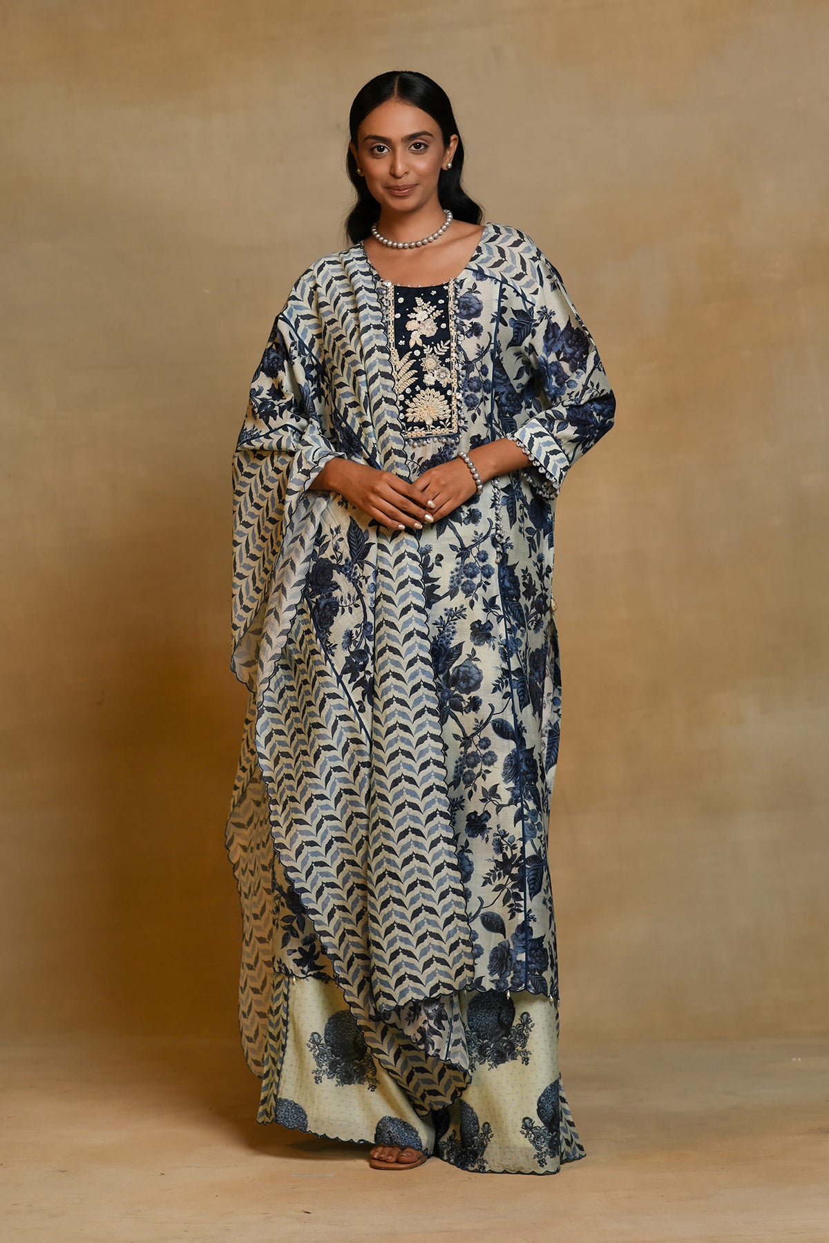 Chandni Blue Floral Peacock York Kurta Set