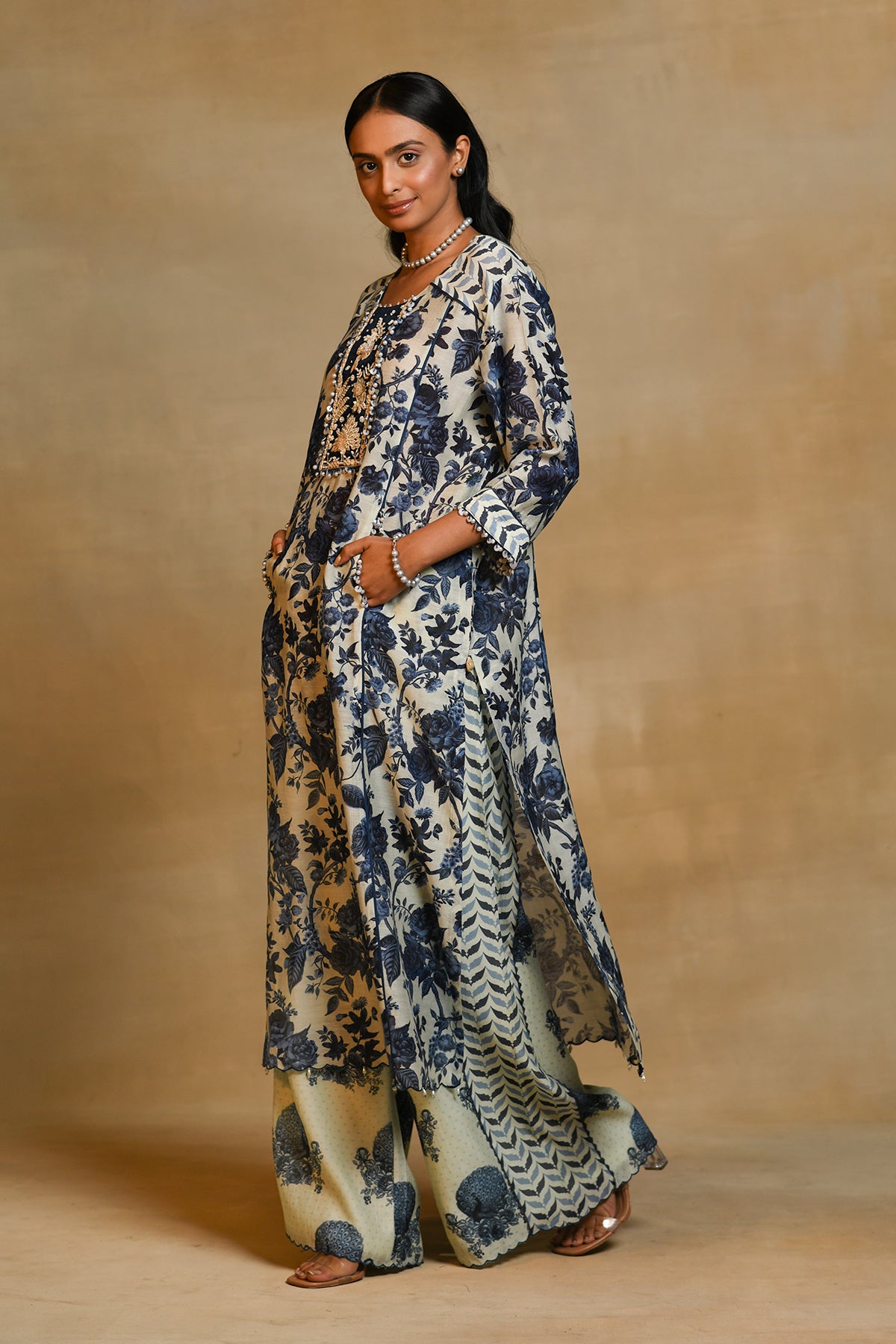 Chandni Blue Floral Peacock York Kurta Set