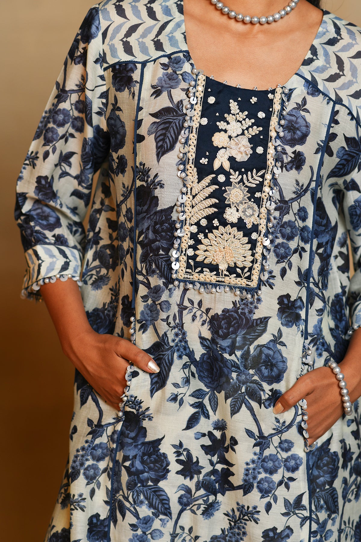Chandni Blue Floral Peacock York Kurta Set