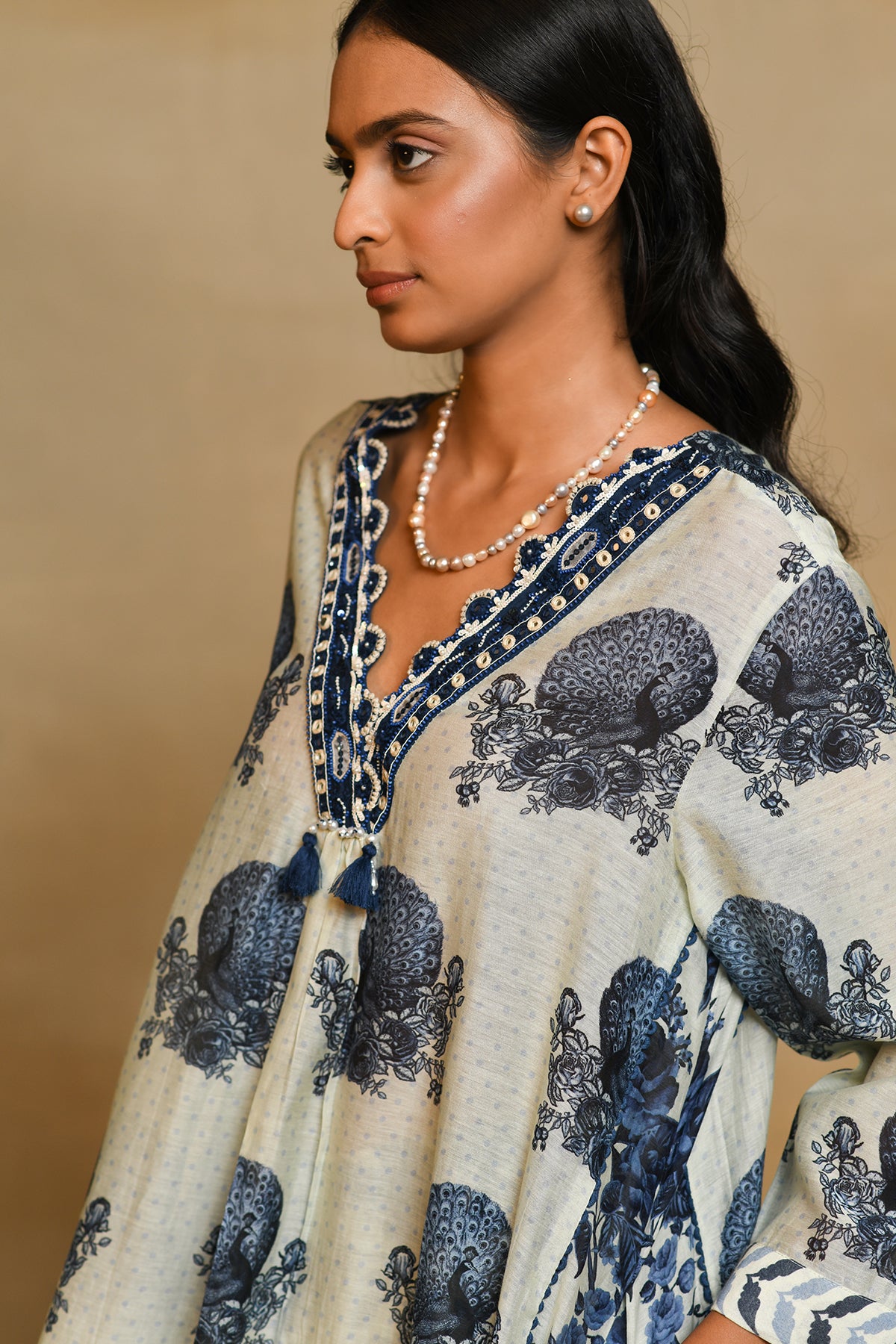 Chandni Blue Scallop Border Panelled Kurta Set