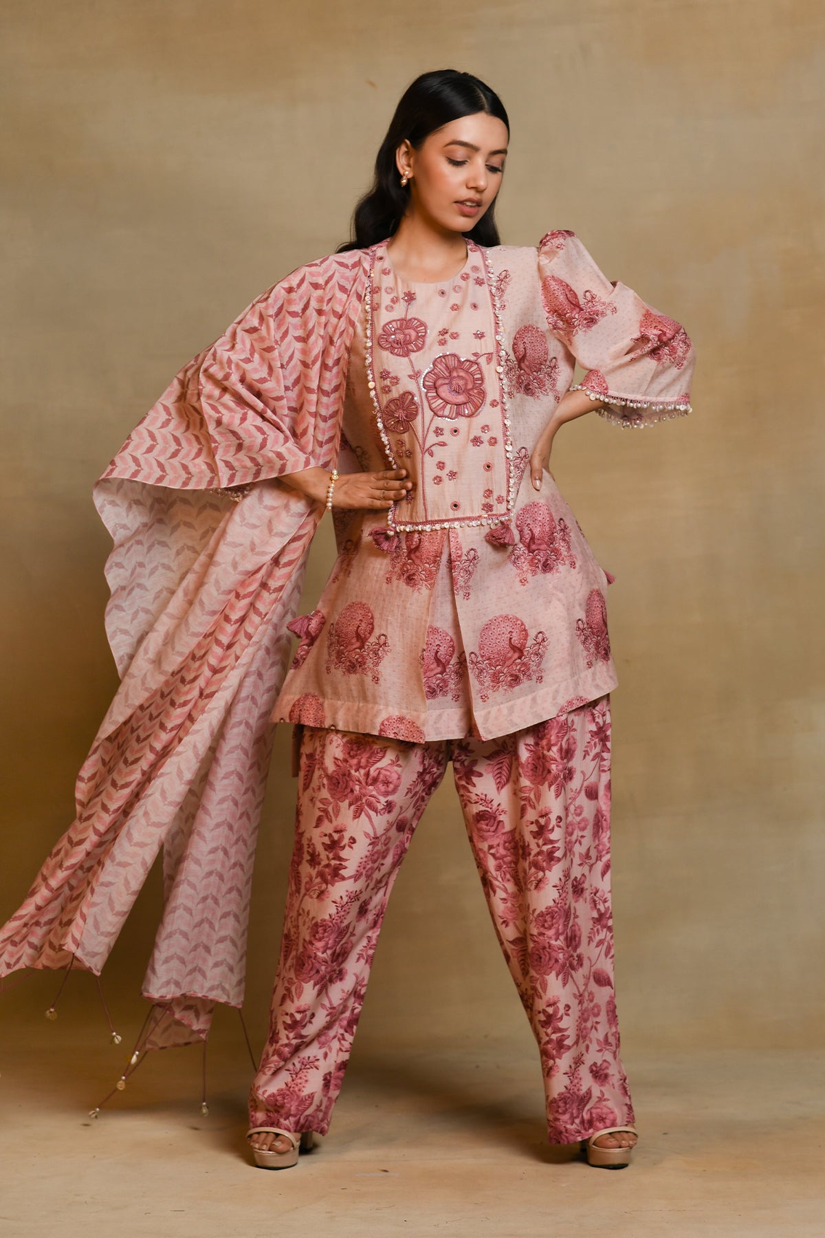 Chandni Pink Floral 3D York Kurta Set