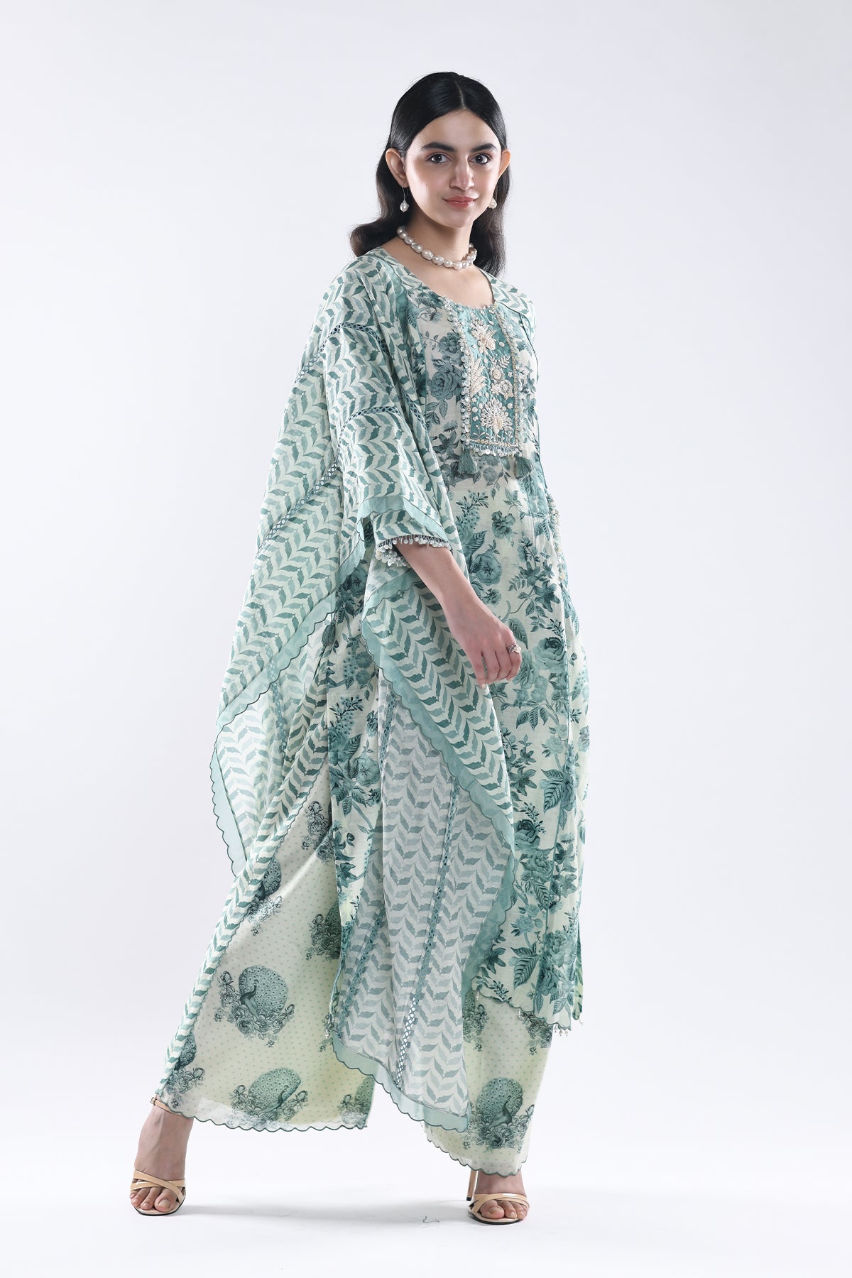 Chandni Sage Green Floral Peacock York Kurta Set