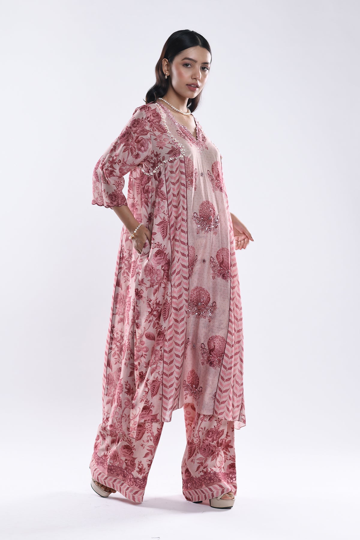 Chandni Pink Sequin Kalidaar Kurta