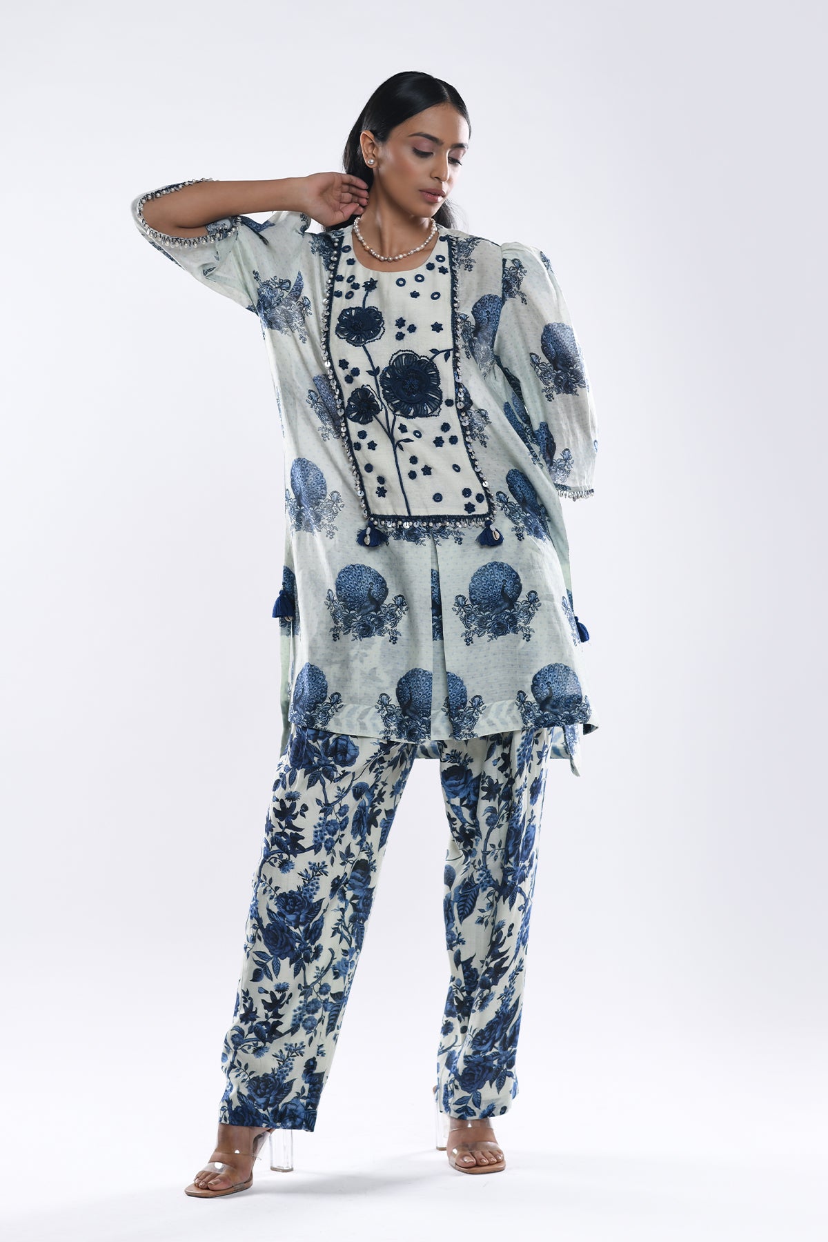 Chandni Blue Floral 3D York Kurta Set