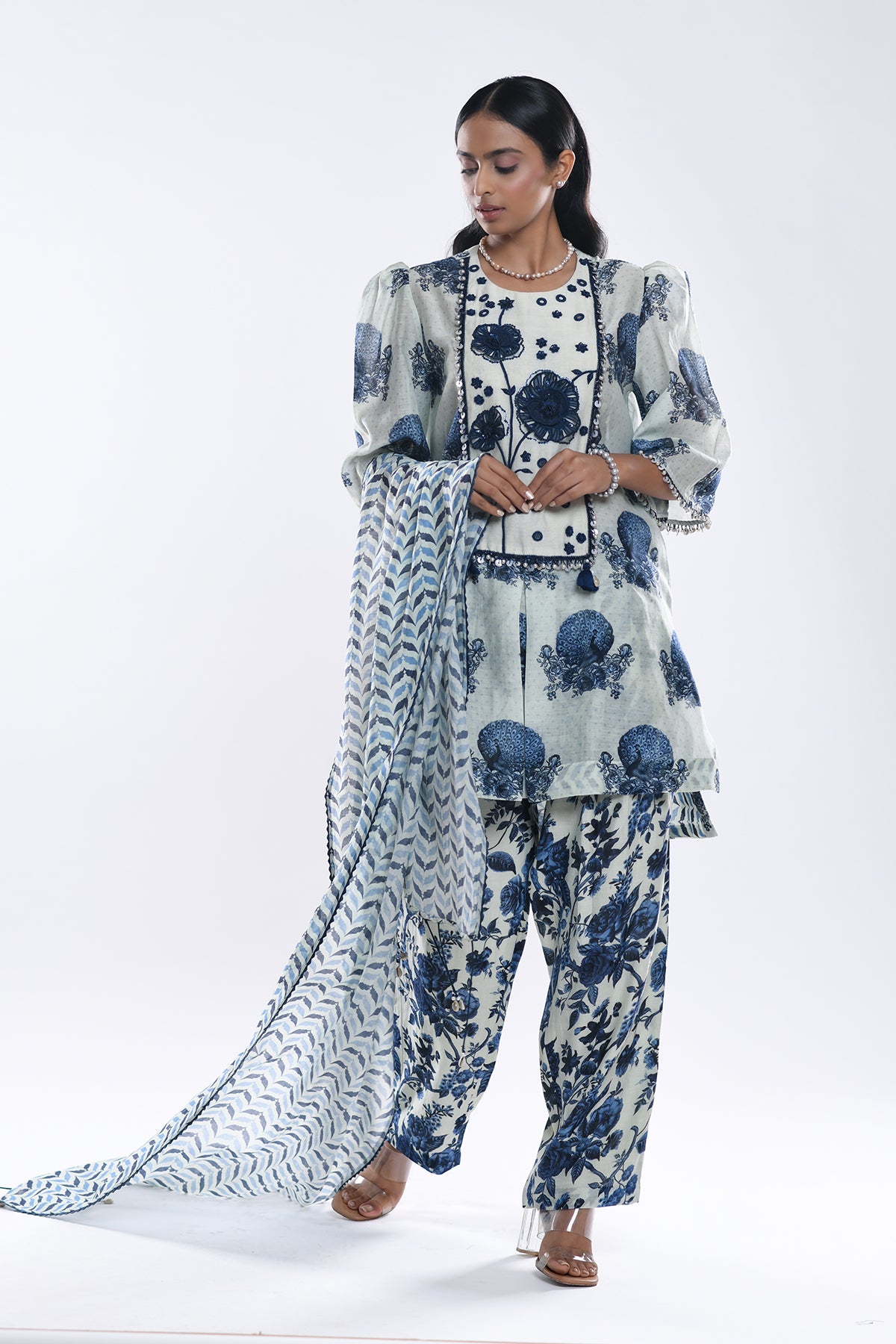 Chandni Blue Floral 3D York Kurta Set