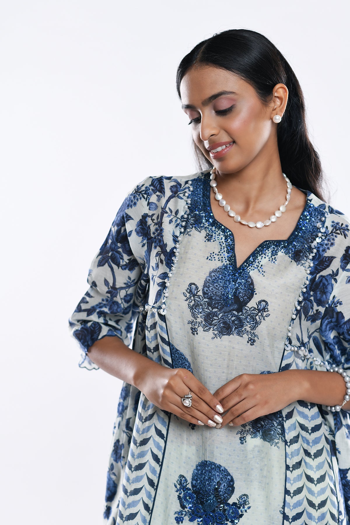 Chandni Blue Sequin Kalidaar Kurta
