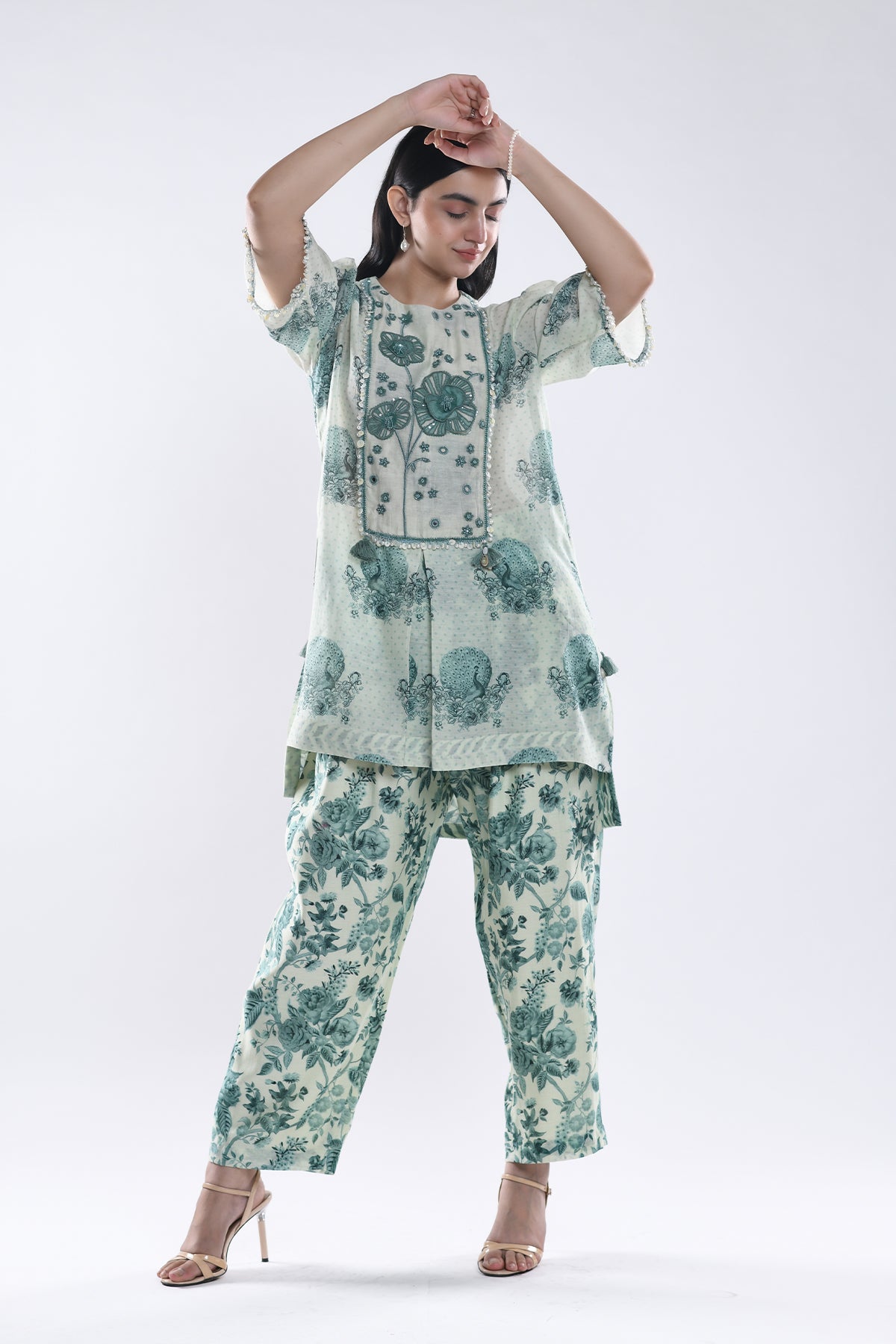 Chandni Sage Green Floral 3D York Kurta Set