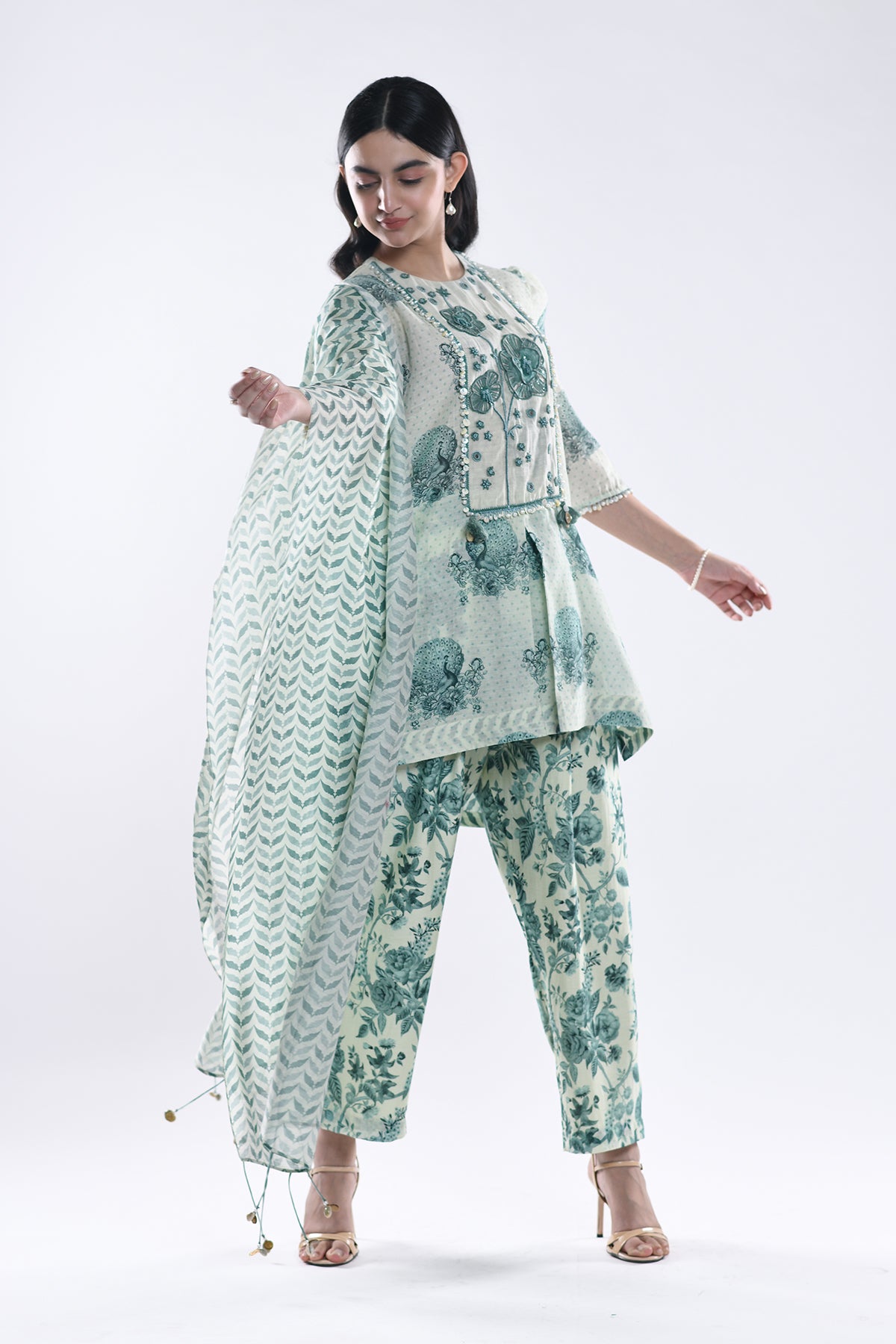 Chandni Sage Green Floral 3D York Kurta Set