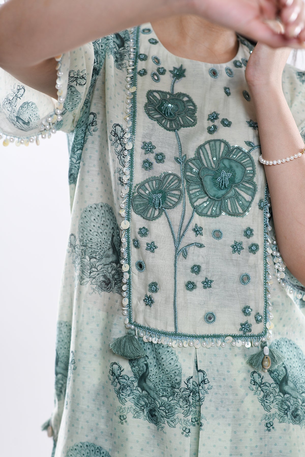 Chandni Sage Green Floral 3D York Kurta Set