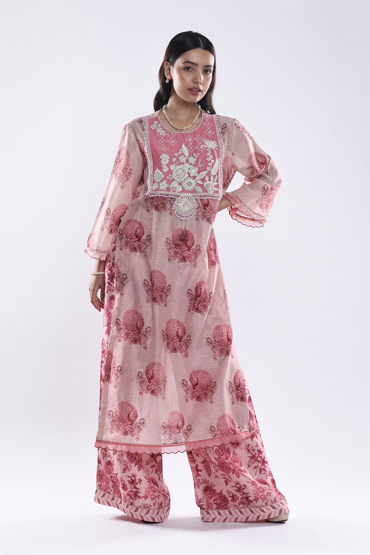 Chandni Pink Floral Jaali Kurta Set