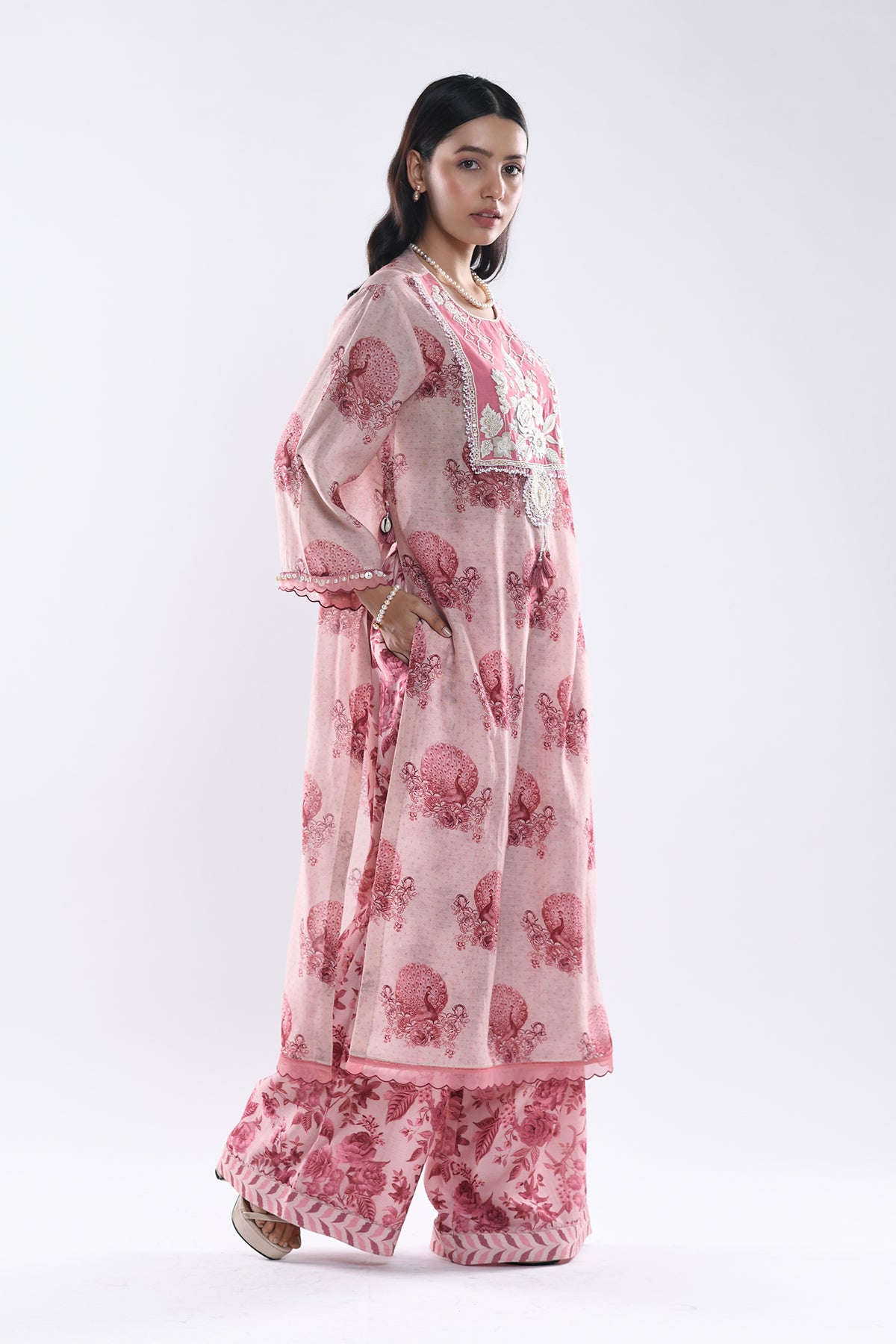 Chandni Pink Floral Jaali Kurta Set
