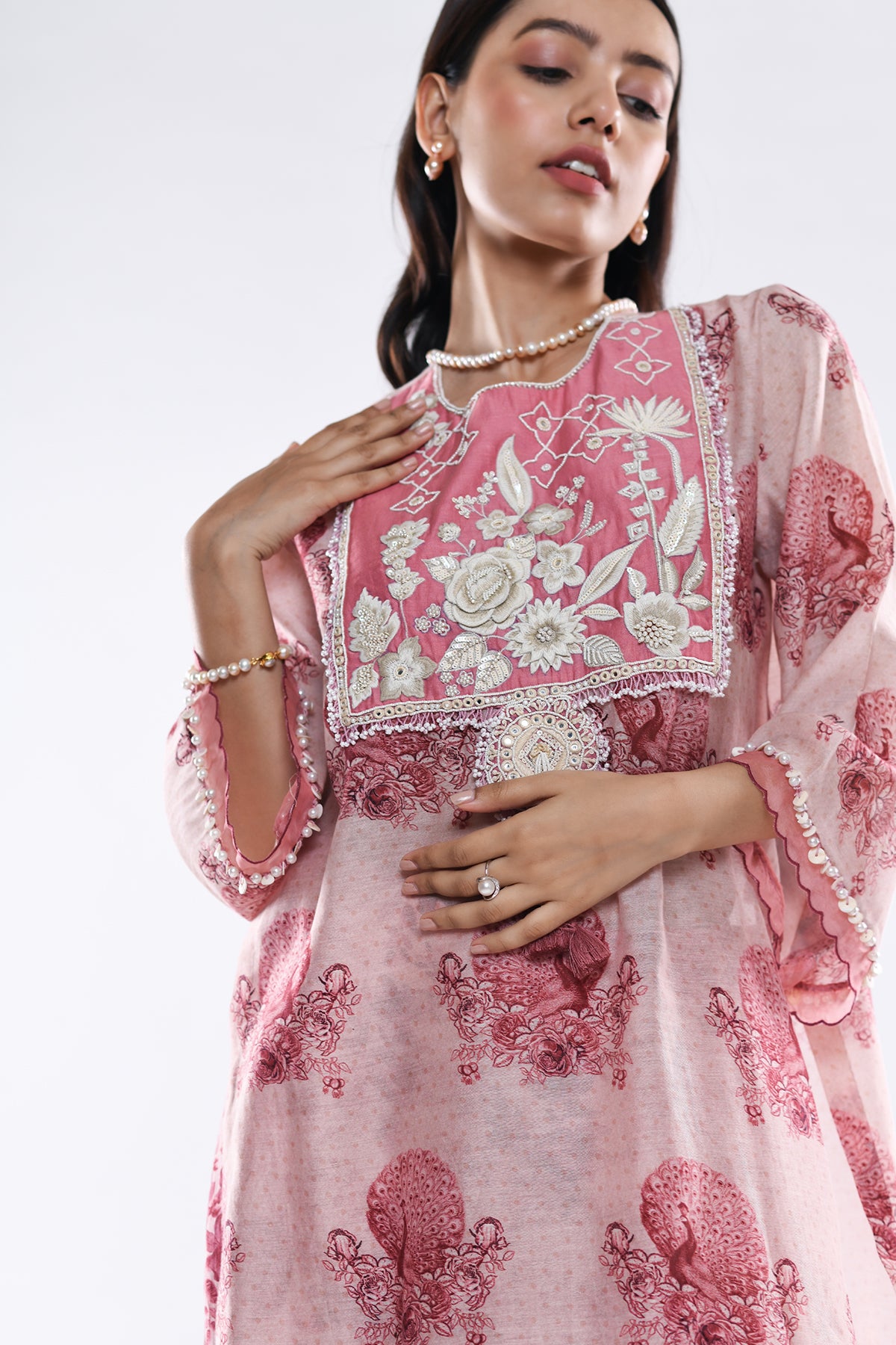 Chandni Pink Floral Jaali Kurta Set