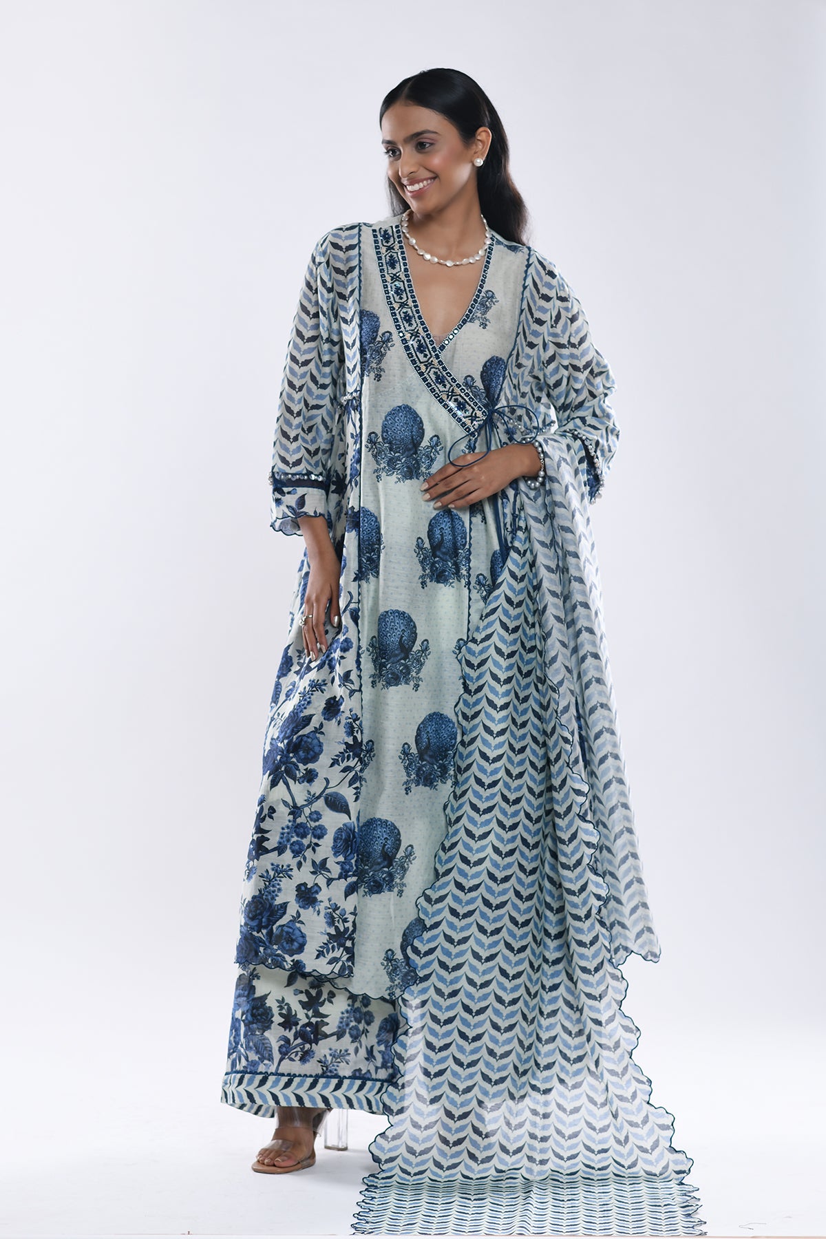 Chandni Blue Angrakha Kurta Set