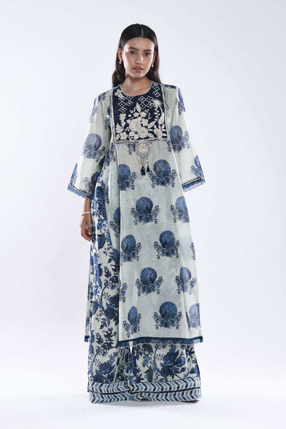 Chandni Blue Floral Jaali Kurta Set