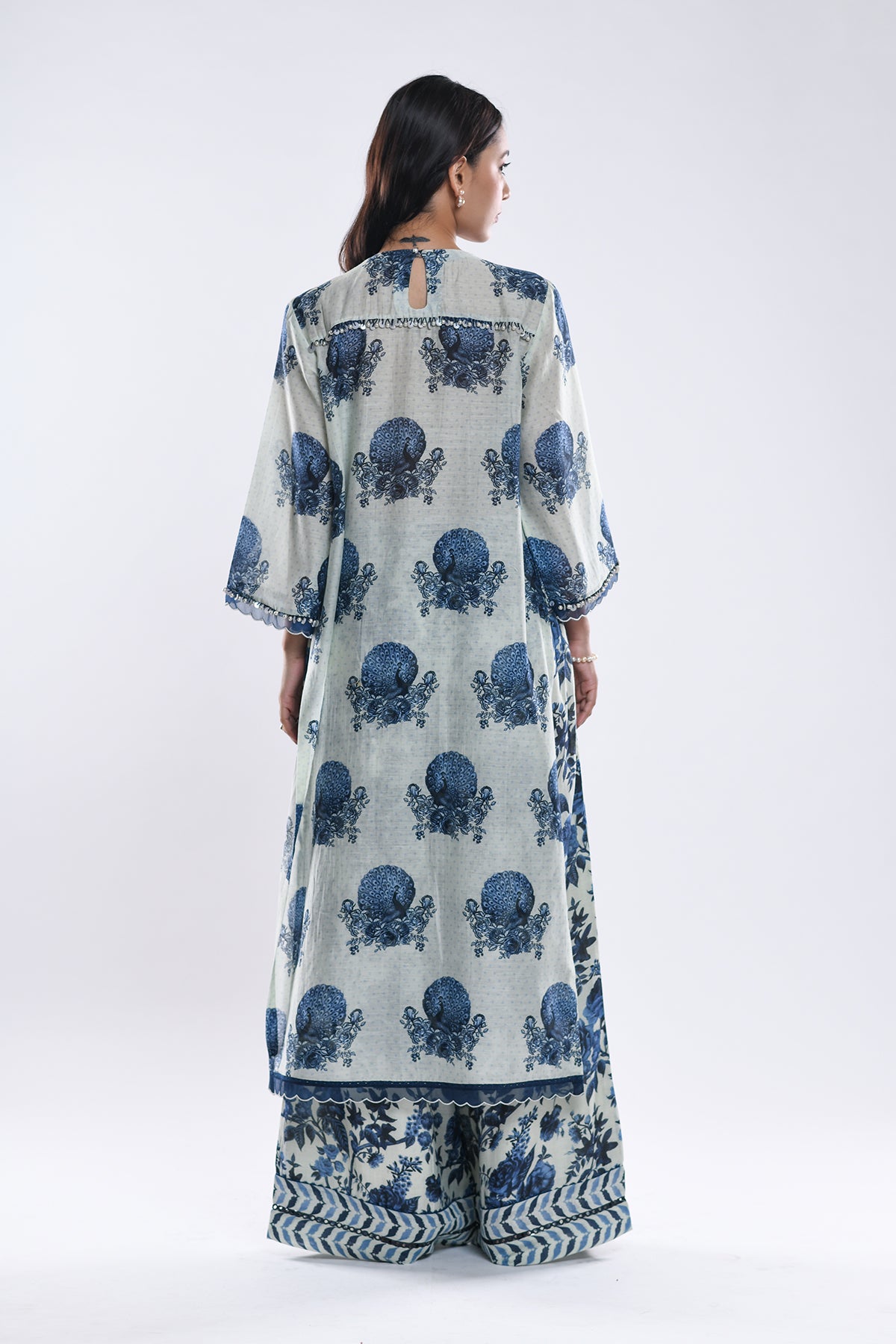 Chandni Blue Floral Jaali Kurta Set