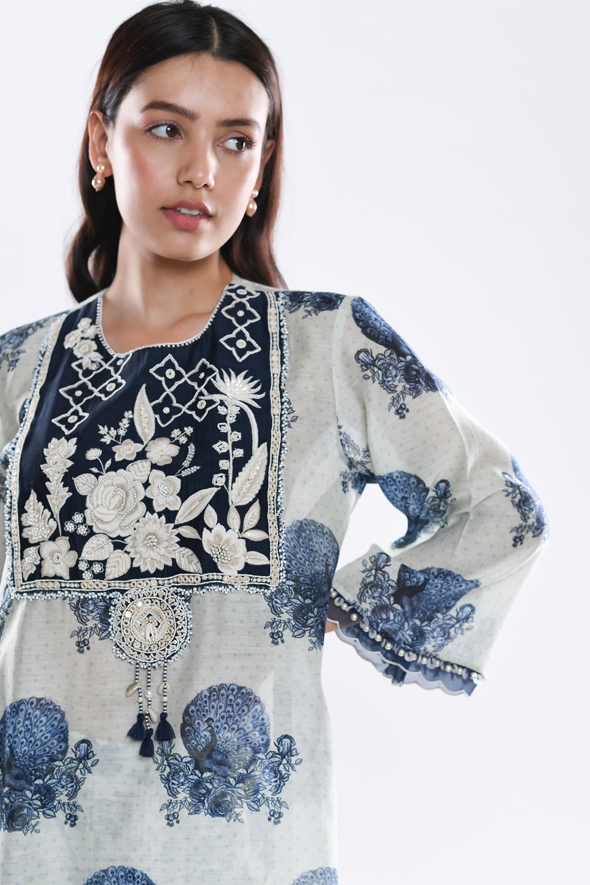 Chandni Blue Floral Jaali Kurta Set