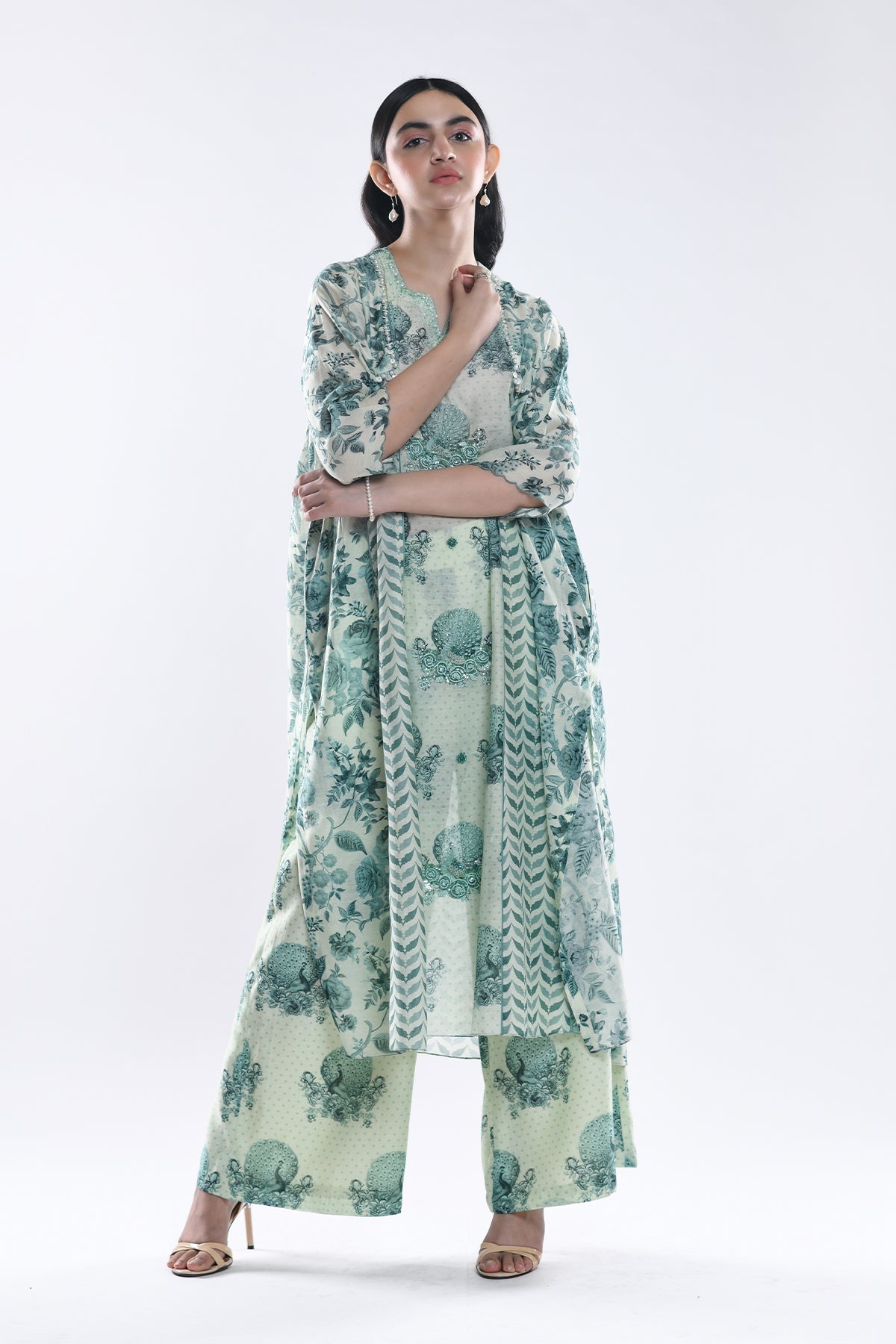 Chandni Sage Green Sequin Kalidaar Kurta
