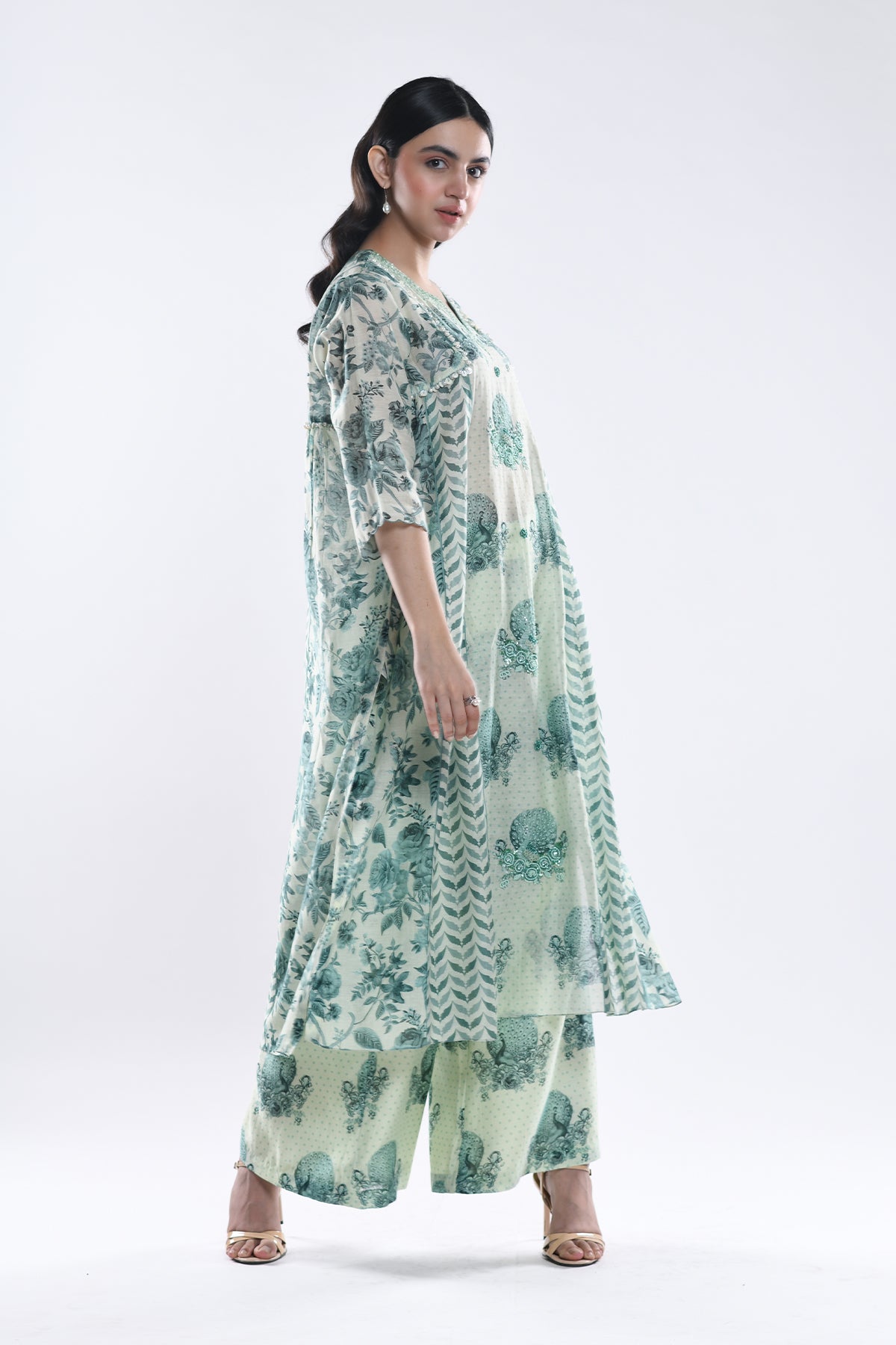 Chandni Sage Green Sequin Kalidaar Kurta