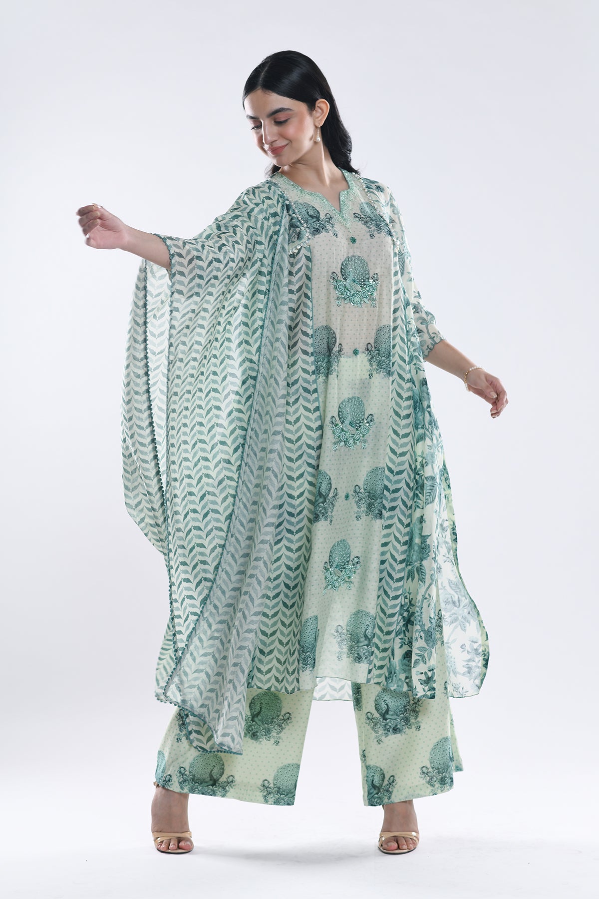 Chandni Sage Green Sequin Kalidaar Kurta