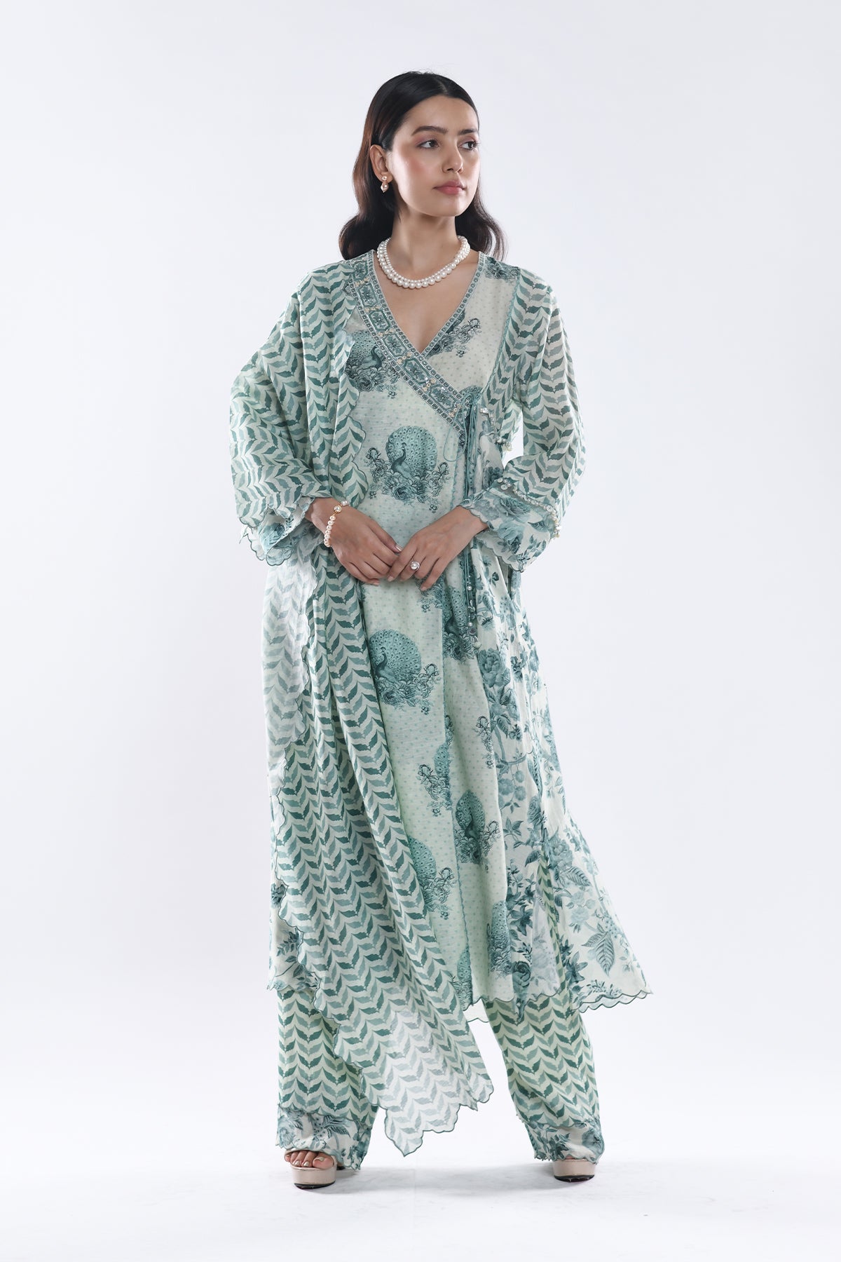 Chandni Sage Green Angrakha Kurta Set