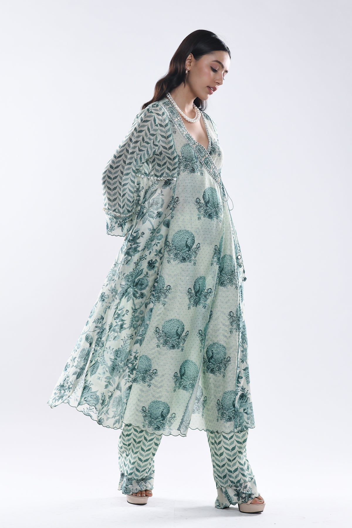 Chandni Sage Green Angrakha Kurta Set