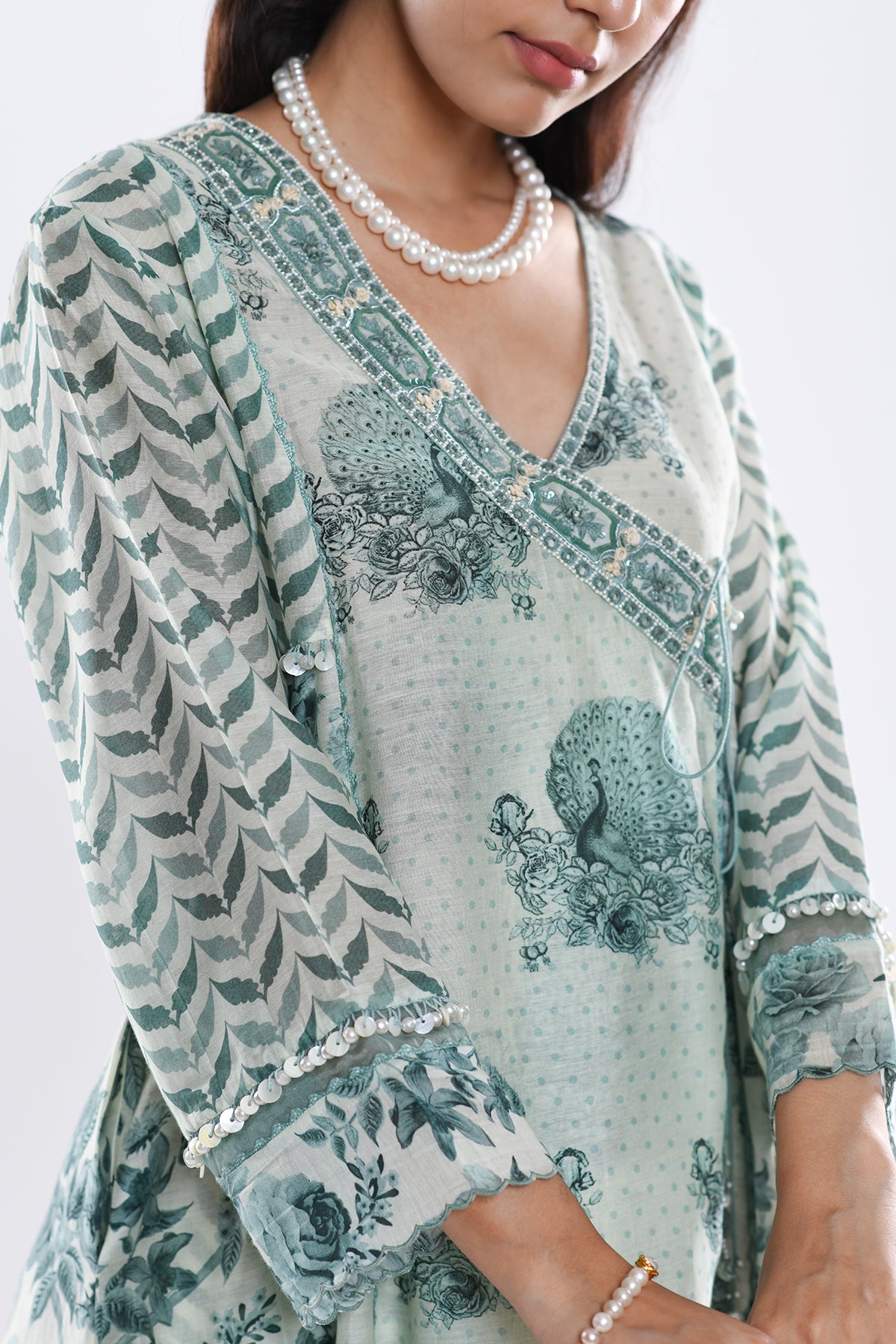 Chandni Sage Green Angrakha Kurta Set