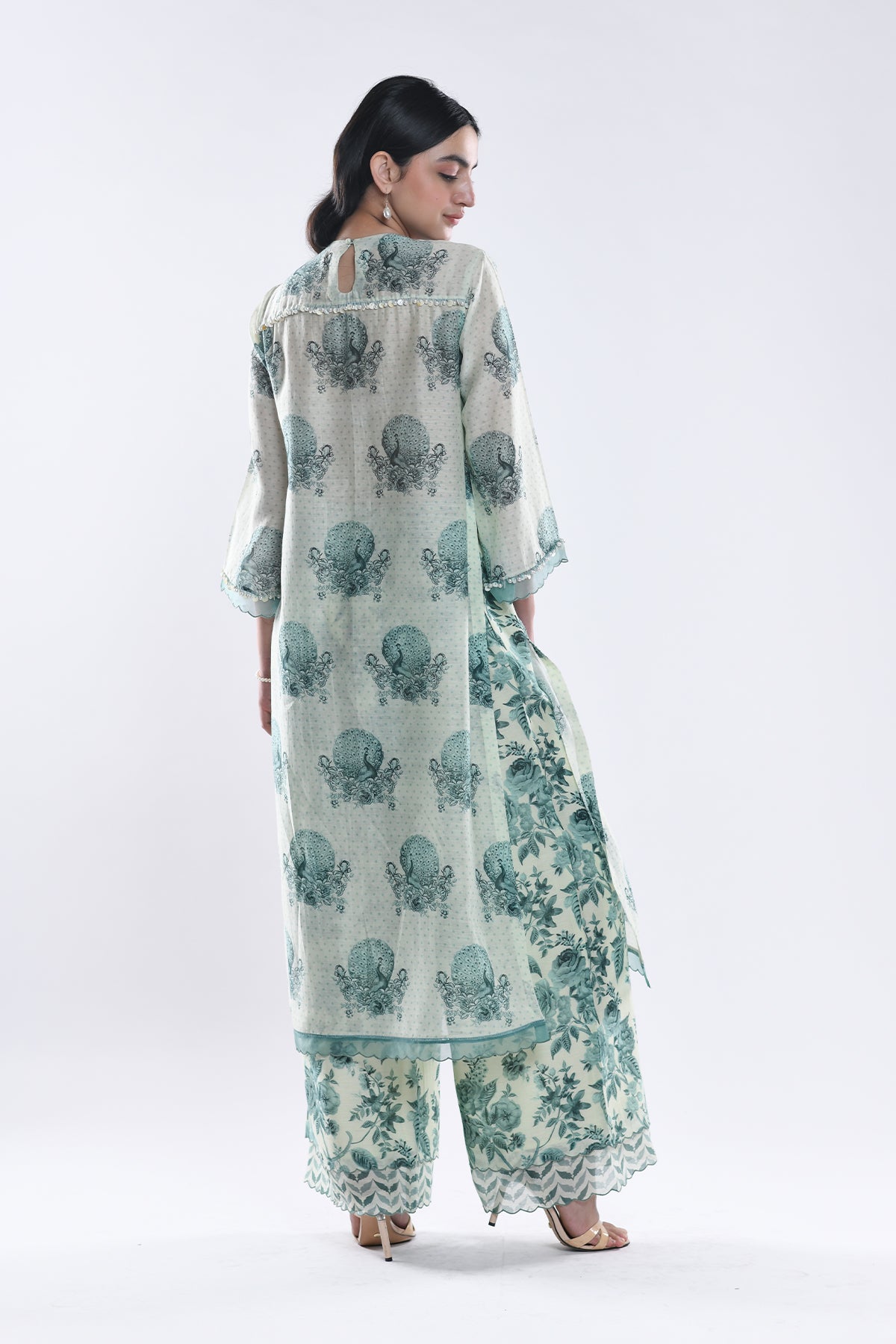 Chandni Sage Green Floral Jaali Kurta Set