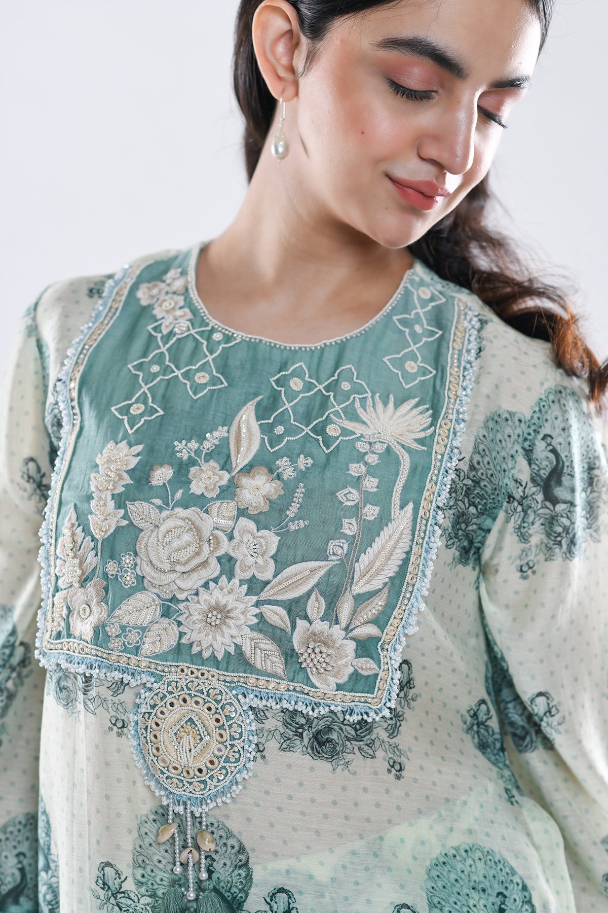 Chandni Sage Green Floral Jaali Kurta Set