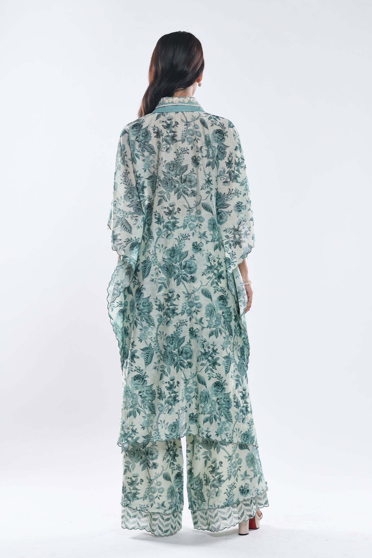 Chandni Sage Green Embellished Collar Kaftaan Set