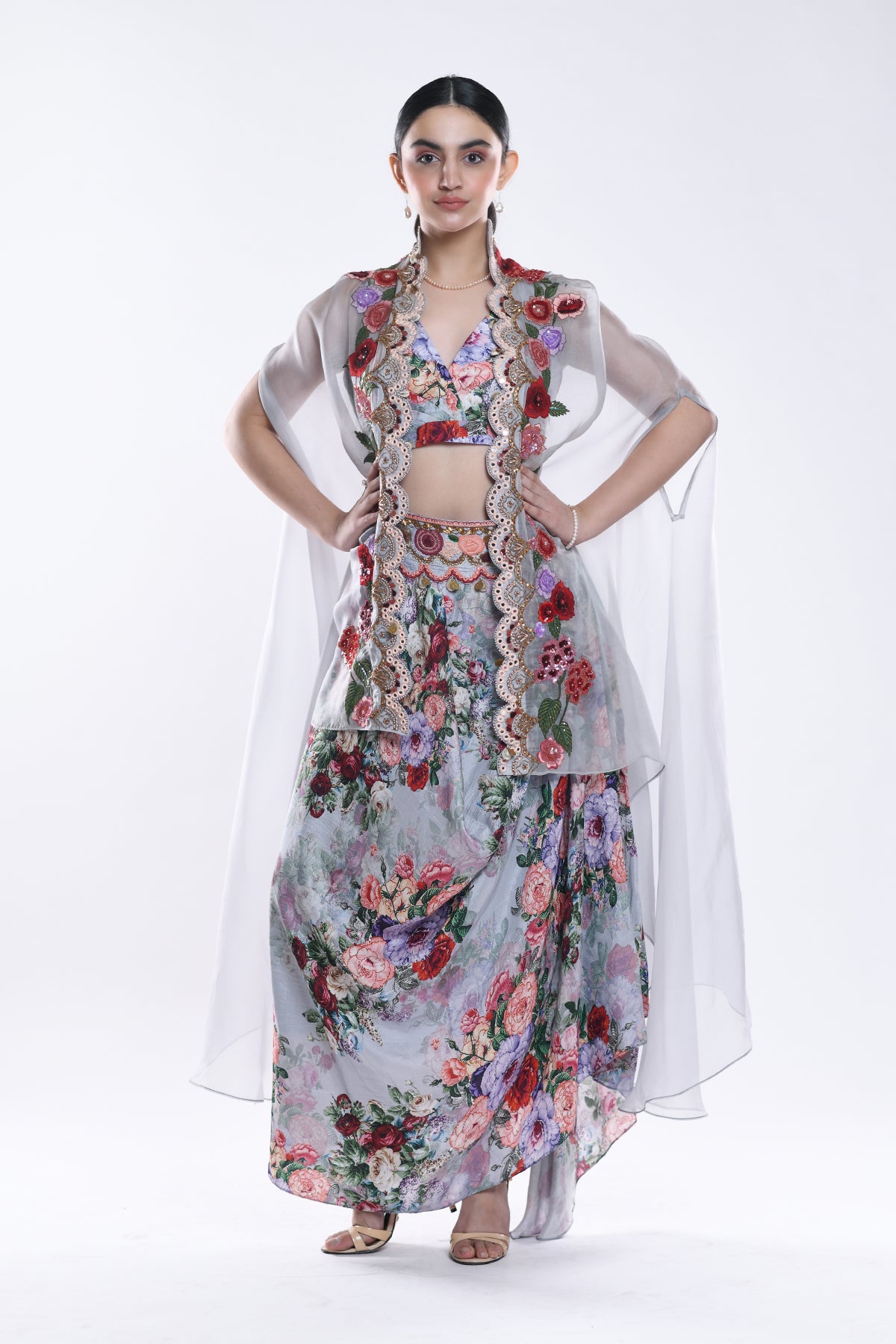 Draped Skirt And Cape Set