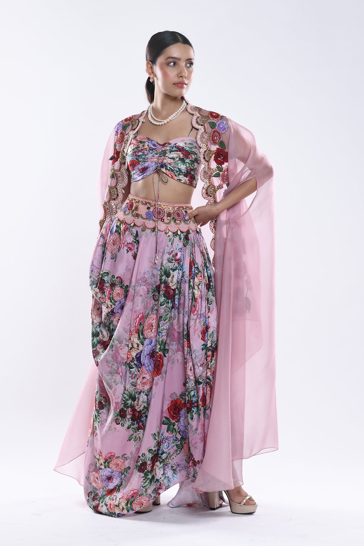 Draped Skirt And Cape Set