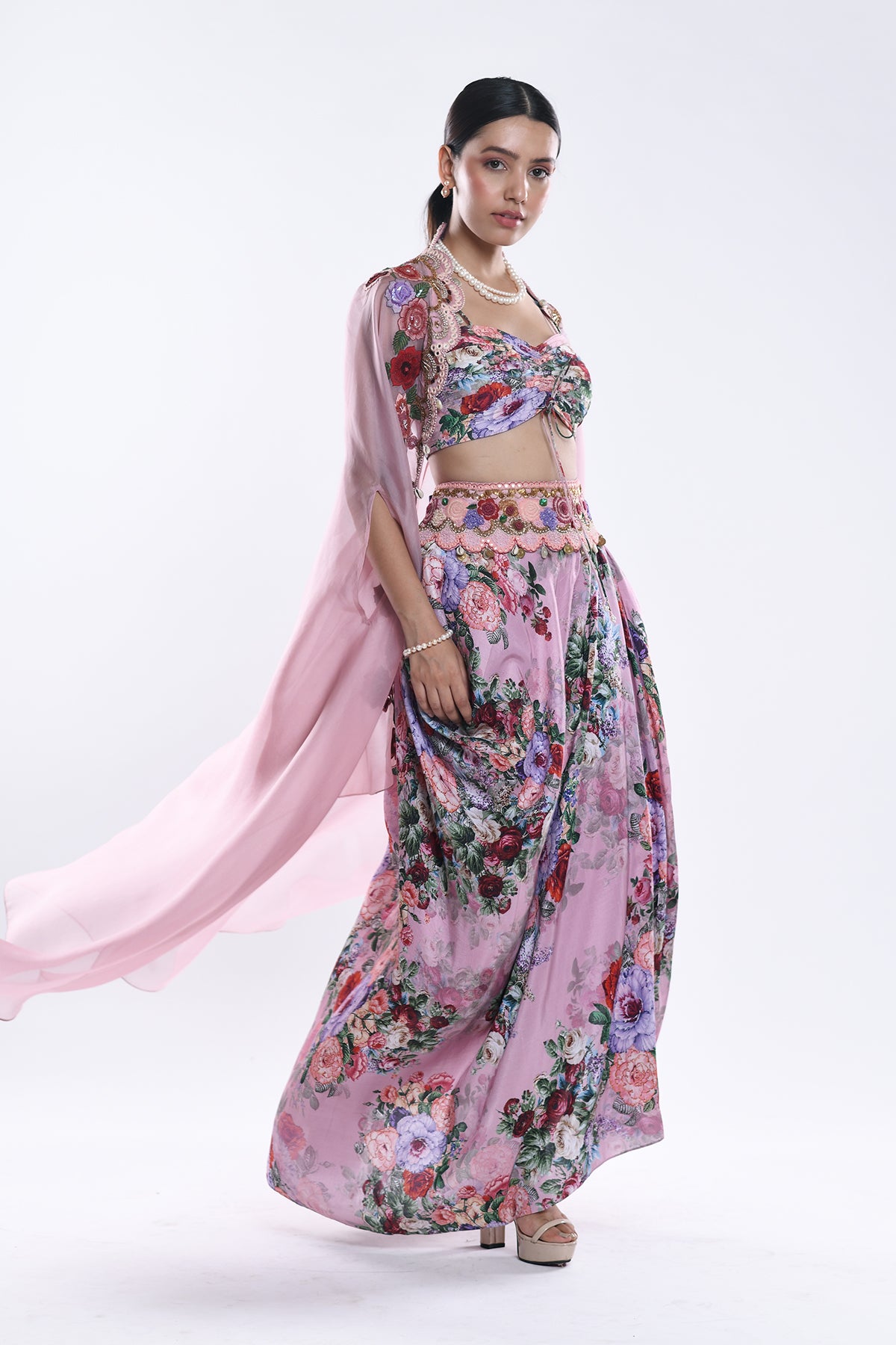 Draped Skirt And Cape Set