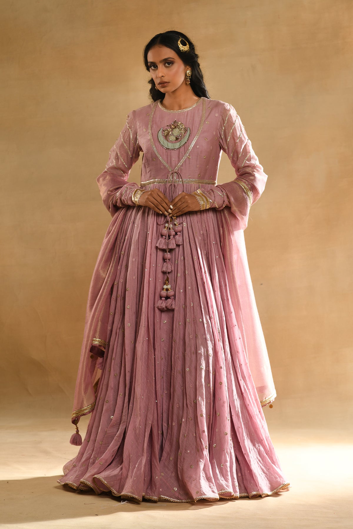 Pink Parrot Boota Anarkali Set