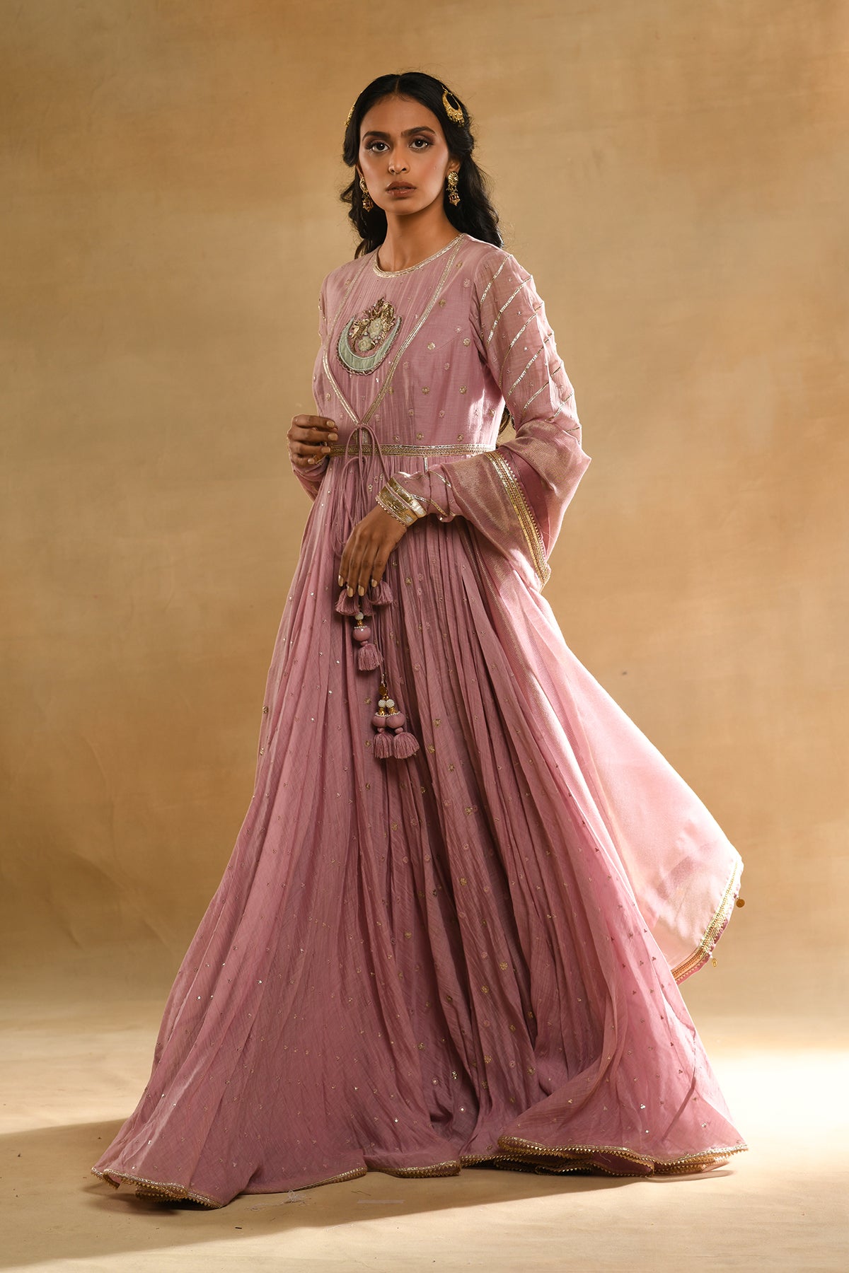 Pink Parrot Boota Anarkali Set