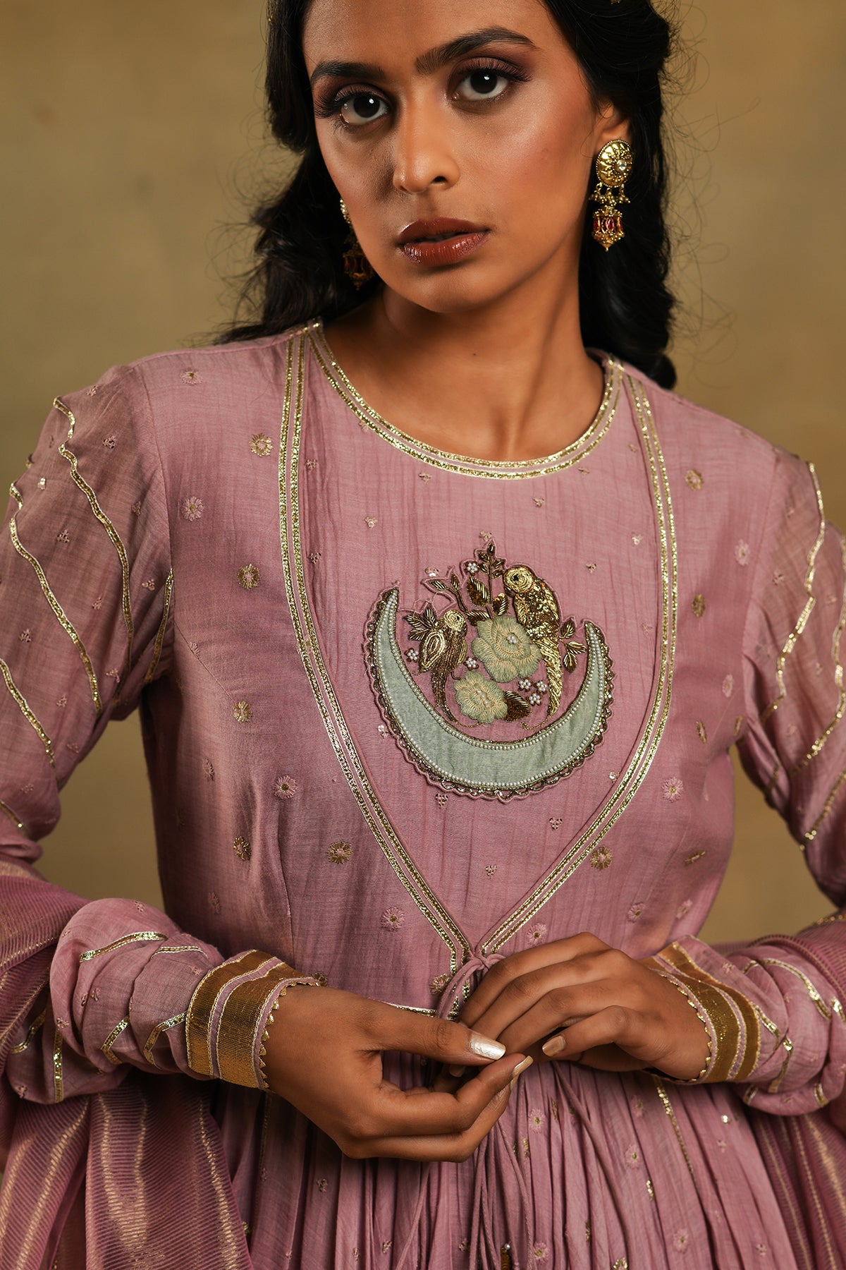 Pink Parrot Boota Anarkali Set