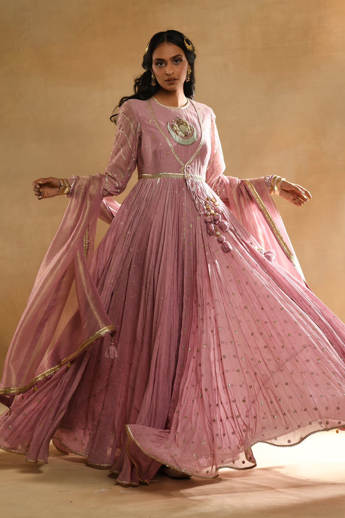 Pink Parrot Boota Anarkali Set