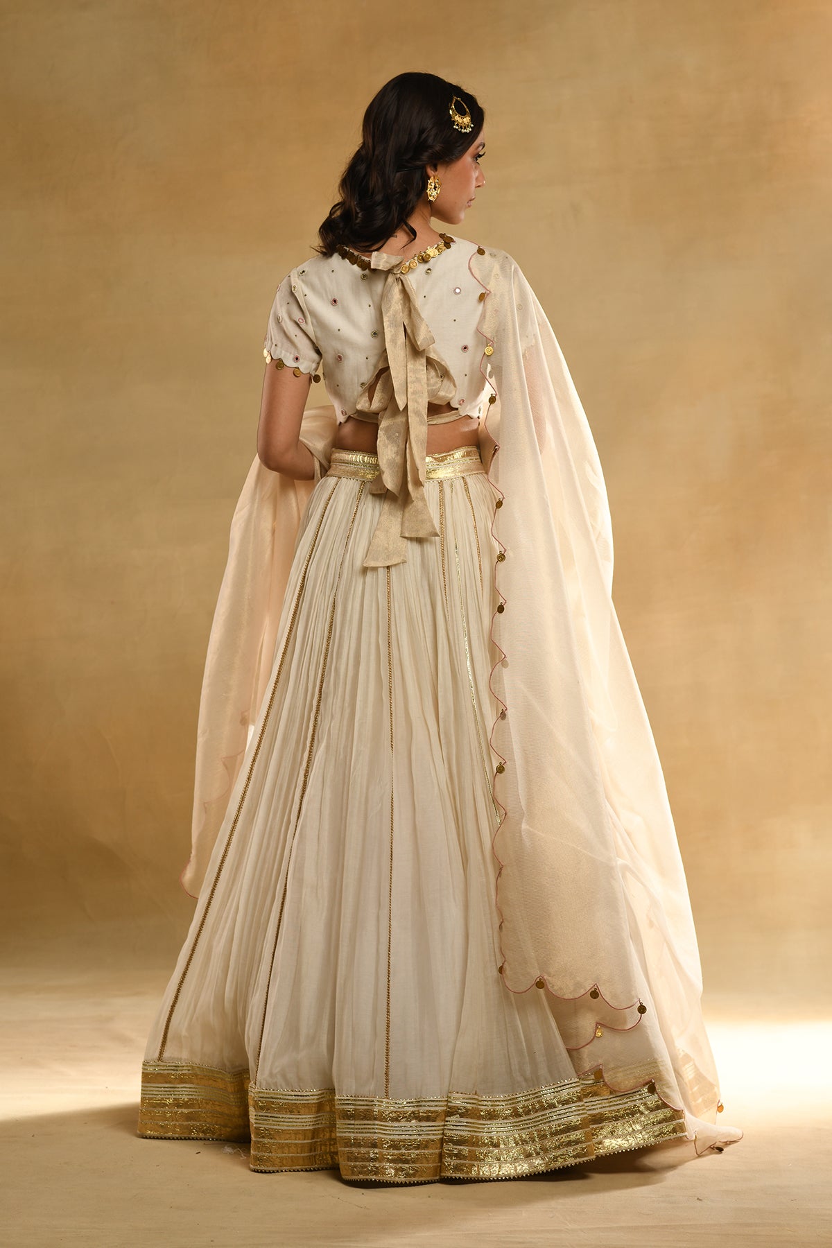 Ivory Parrot Boota Lehenga Set