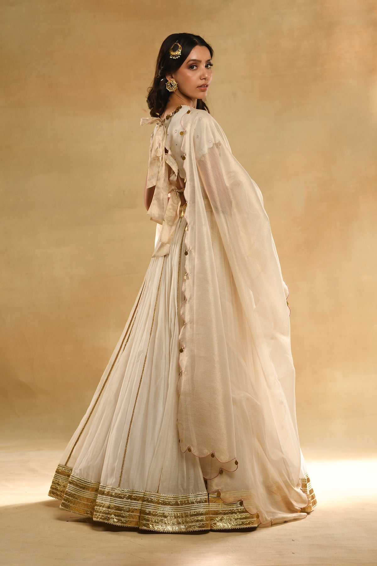 Ivory Parrot Boota Lehenga Set