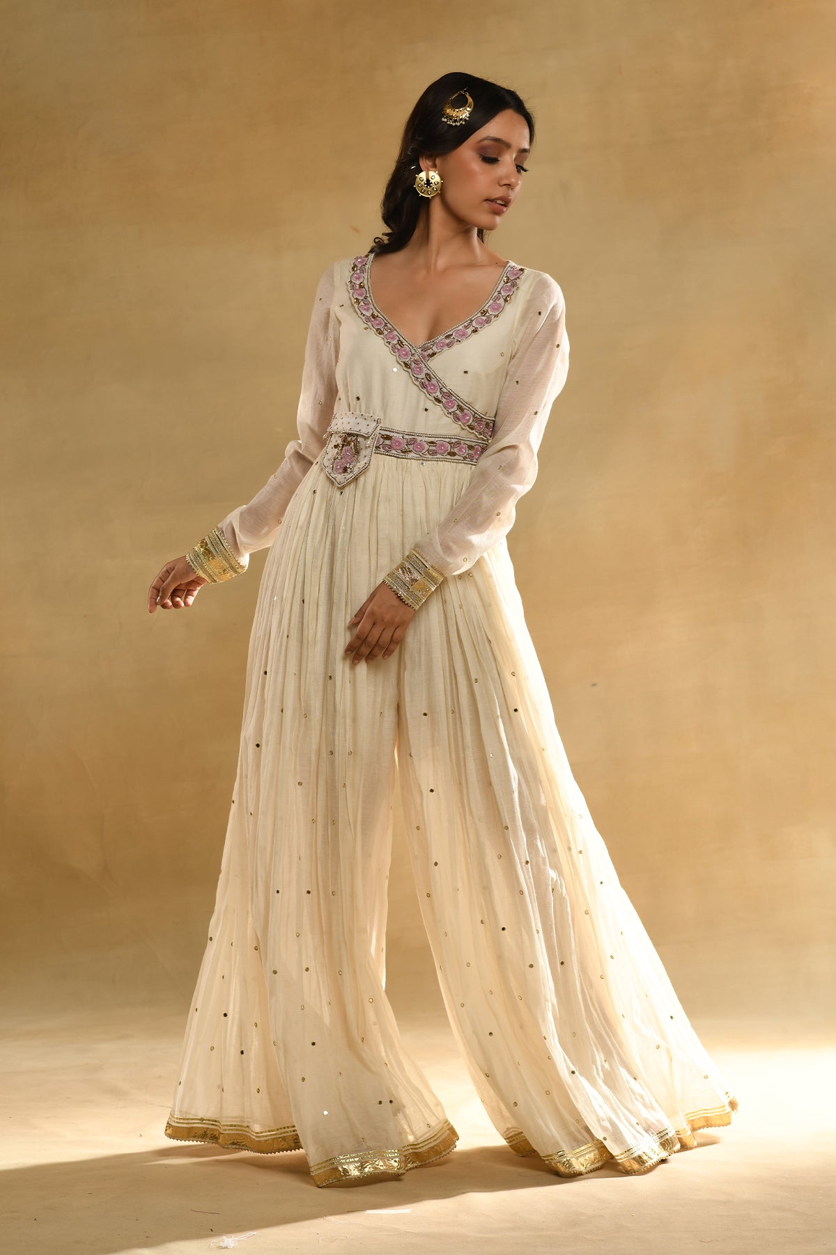Ivory Floral Angrakha Jumpsuit