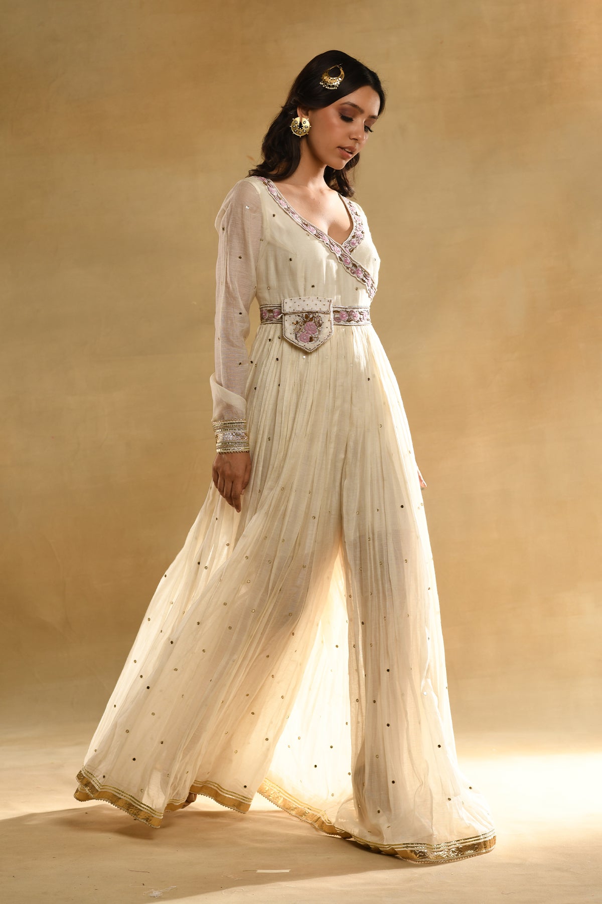 Ivory Floral Angrakha Jumpsuit
