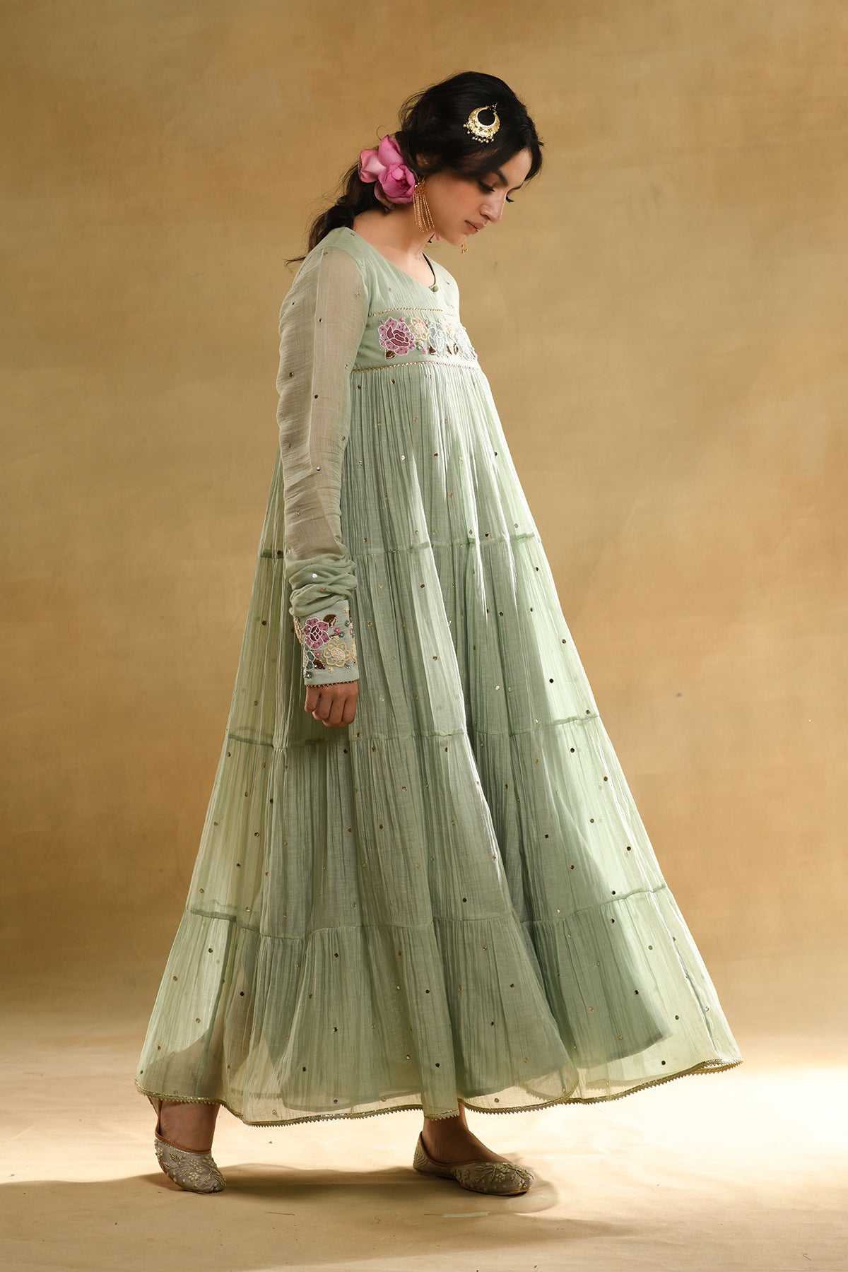 Teal Rose Gathered Dress