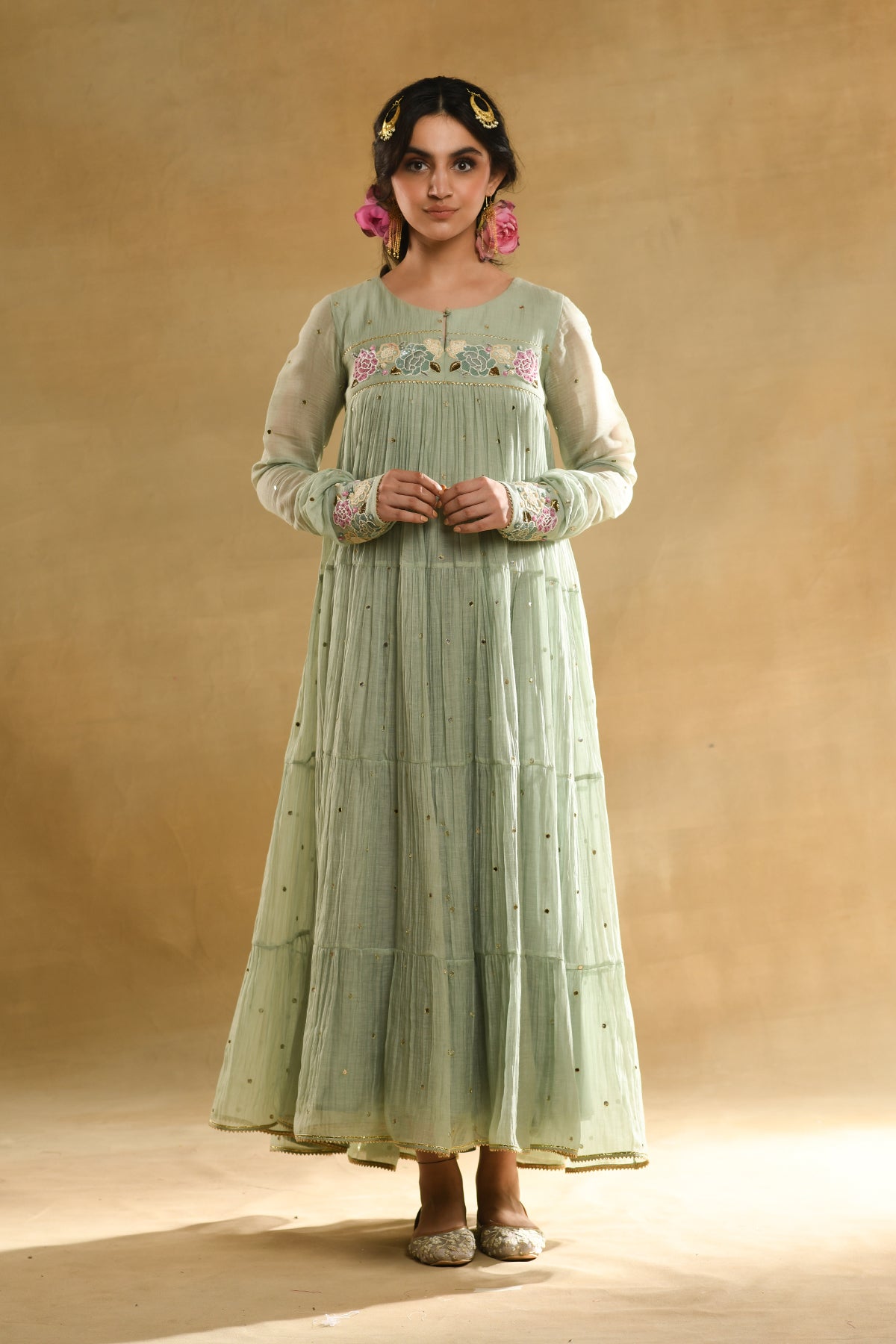 Teal Rose Gathered Dress