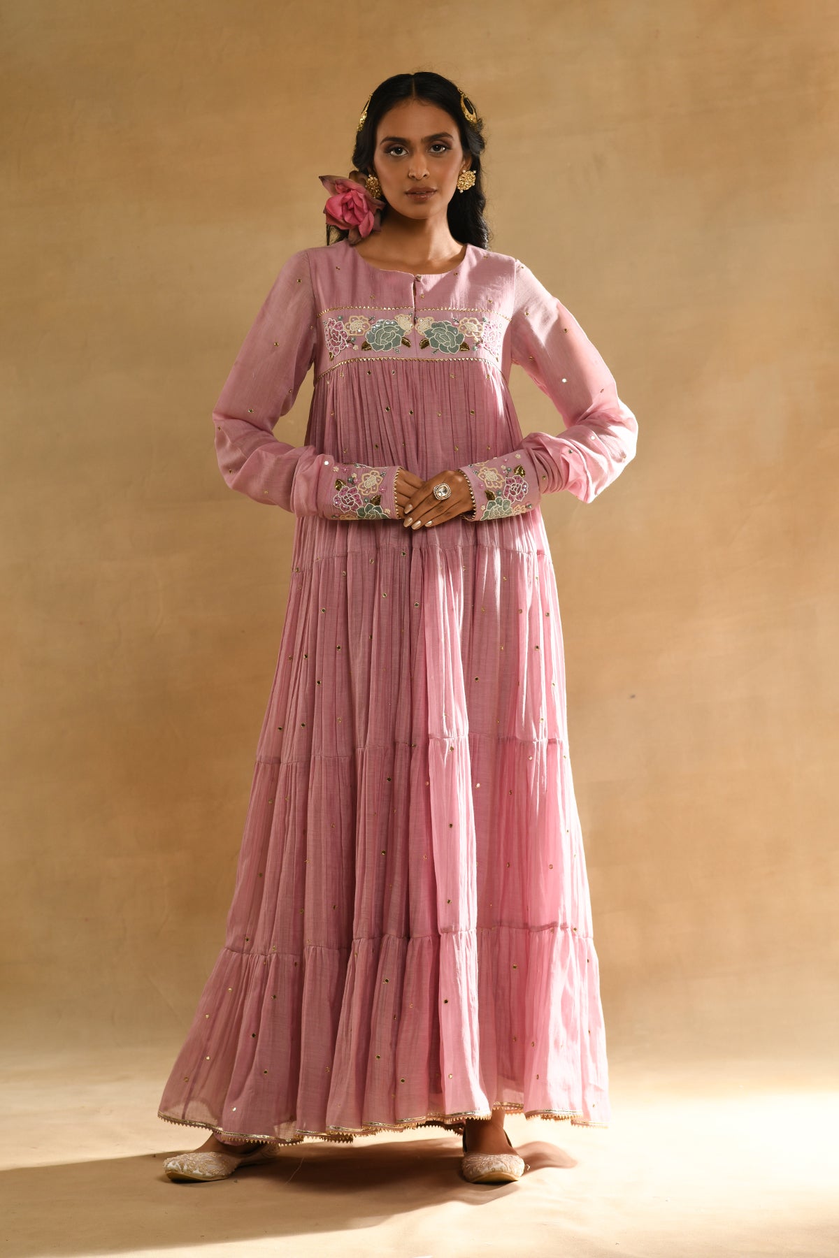 Pink Rose Gathered Dress
