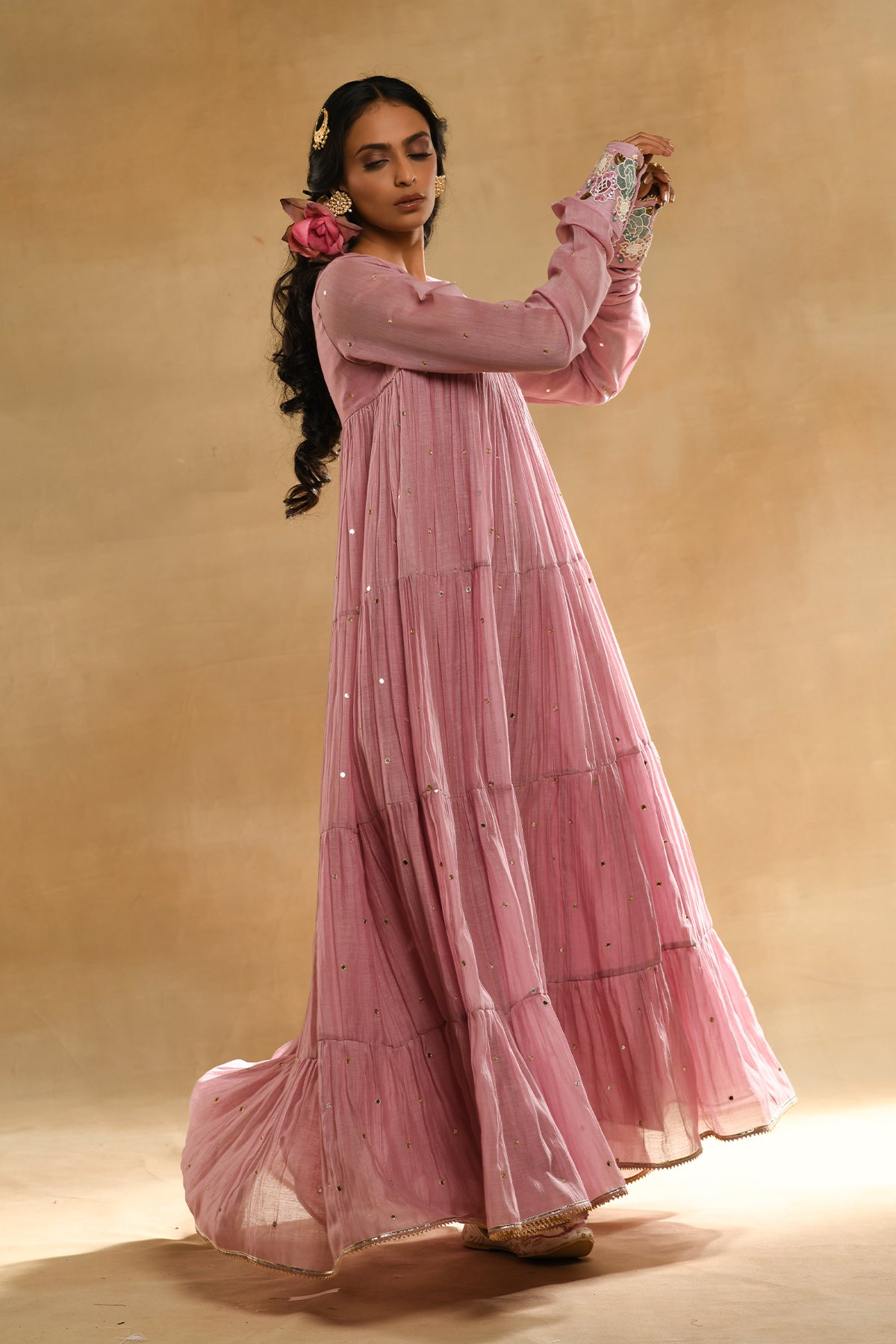 Pink Rose Gathered Dress
