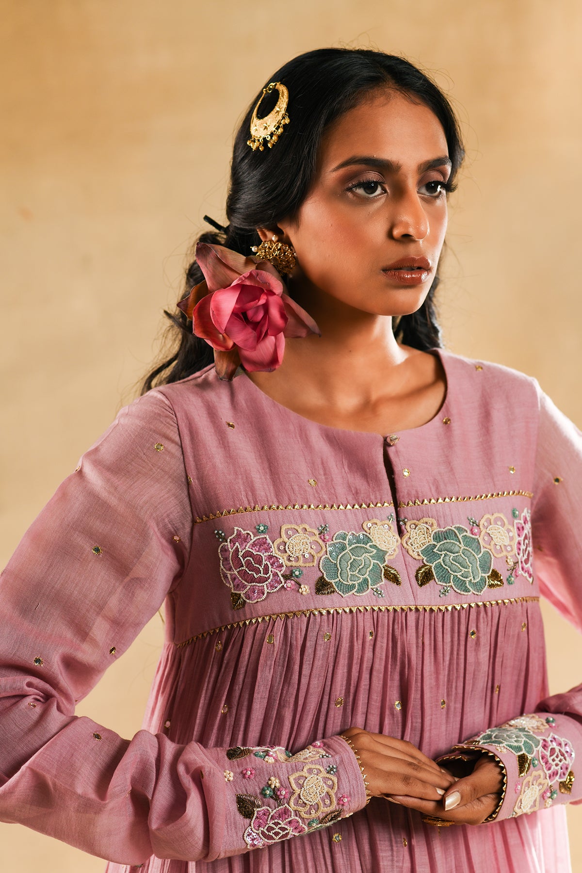 Pink Rose Gathered Dress