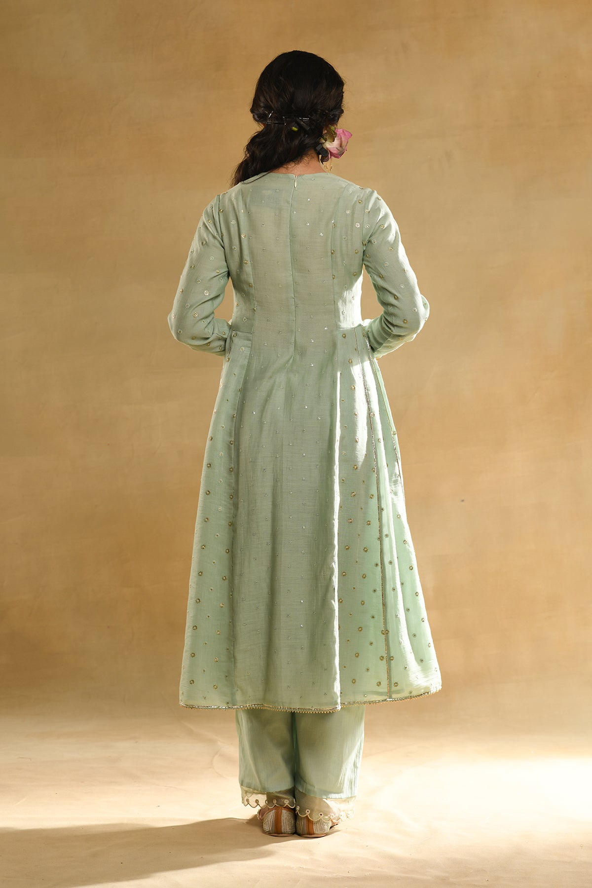 Teal Floral 'A' Line Kurta Set