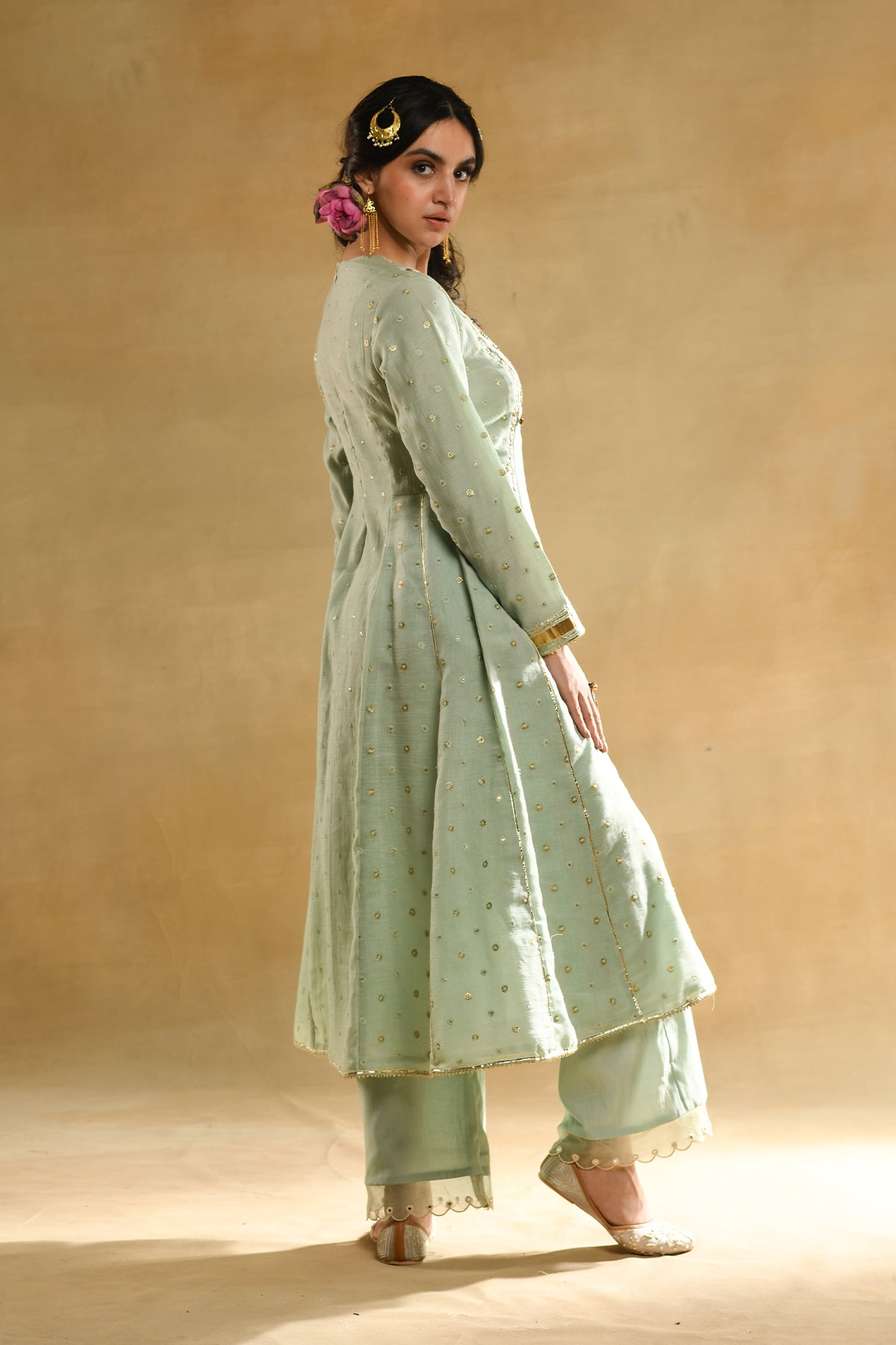 Teal Floral 'A' Line Kurta Set