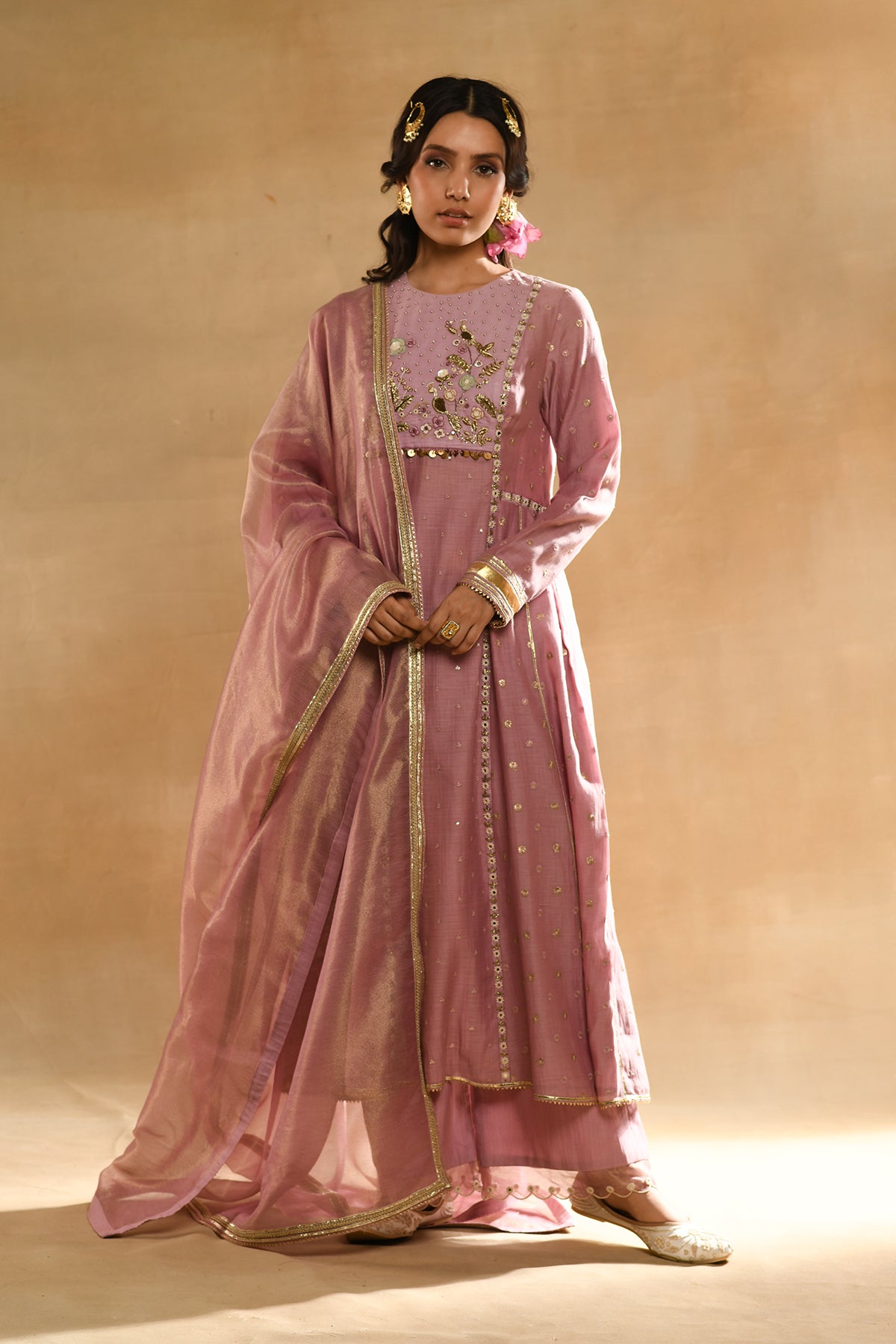 Pink Floral 'A' Line Kurta Set