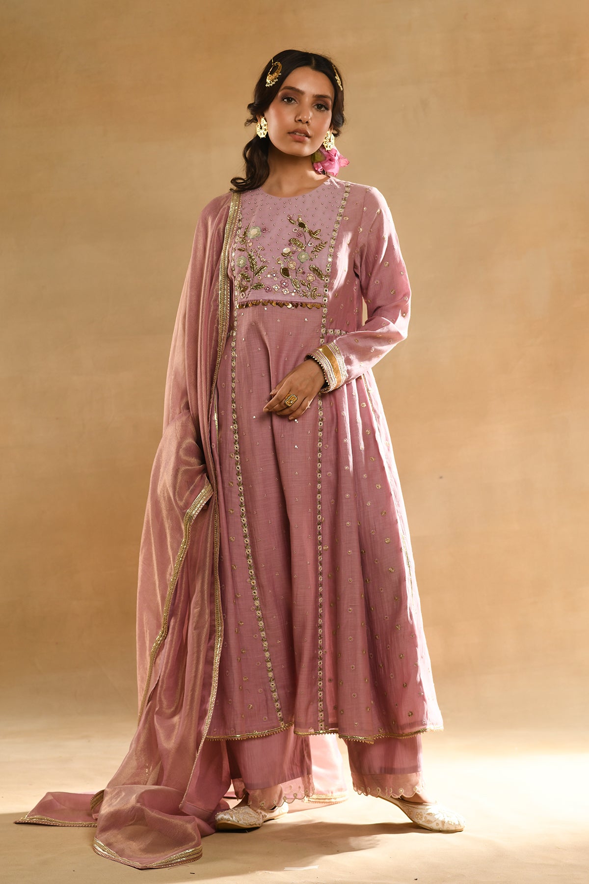 Pink Floral 'A' Line Kurta Set