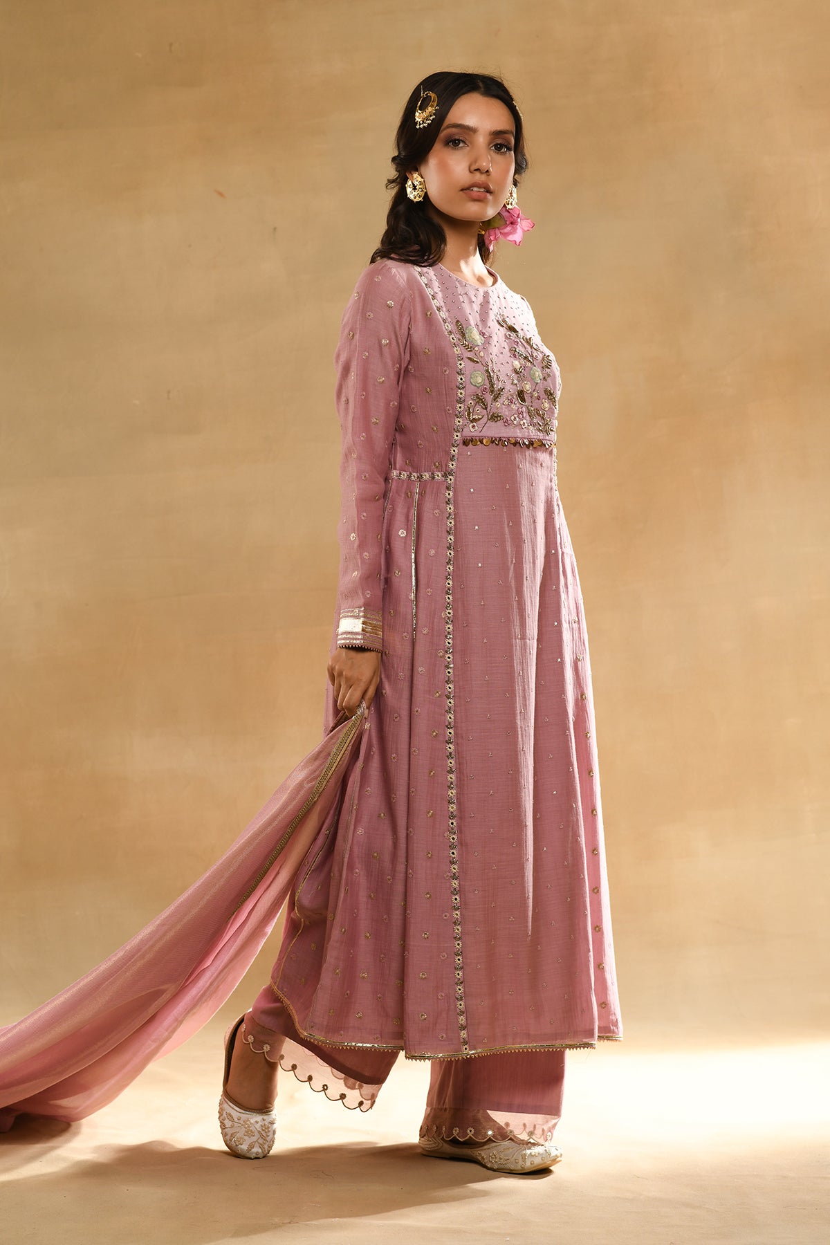 Pink Floral 'A' Line Kurta Set